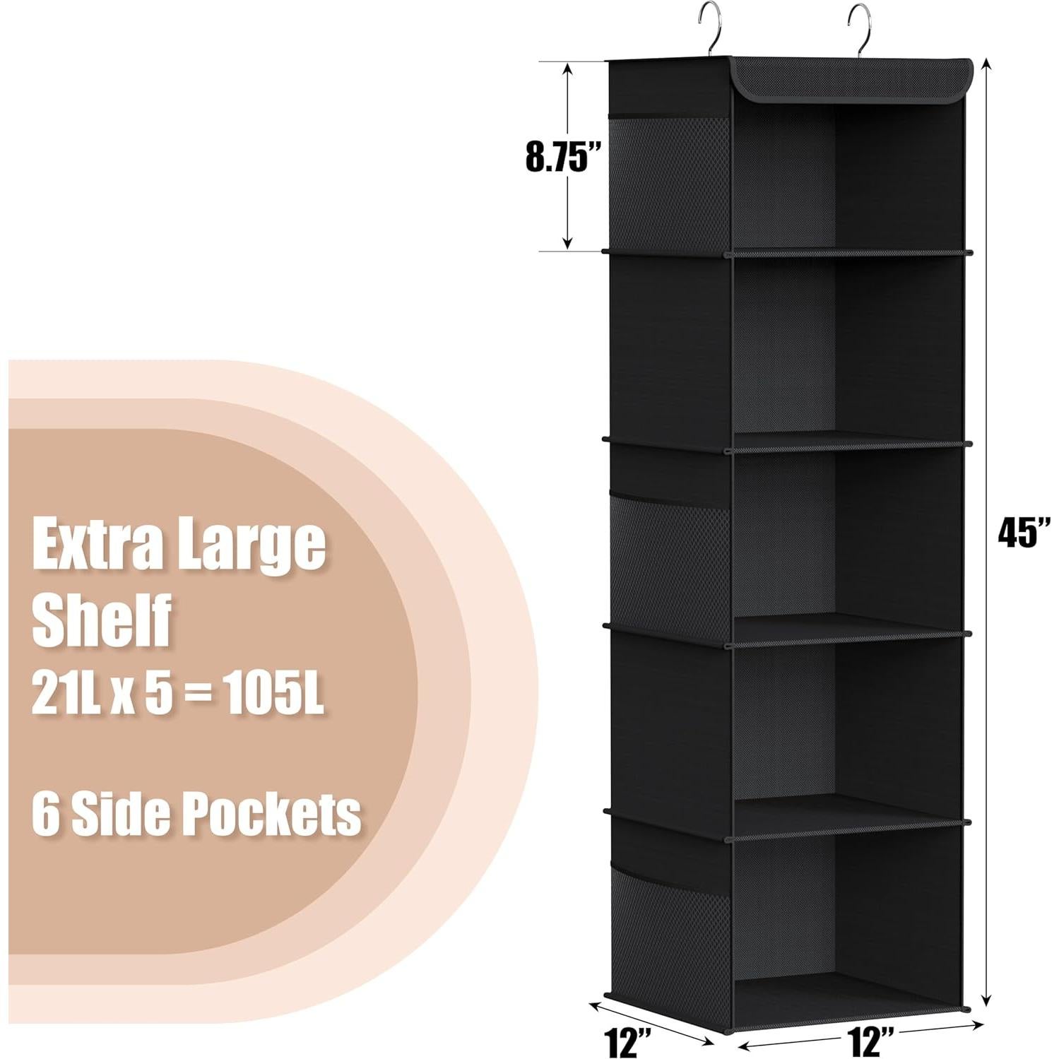 Organizador Colgante de Closet Simple Houseware 5 Estantes Negro