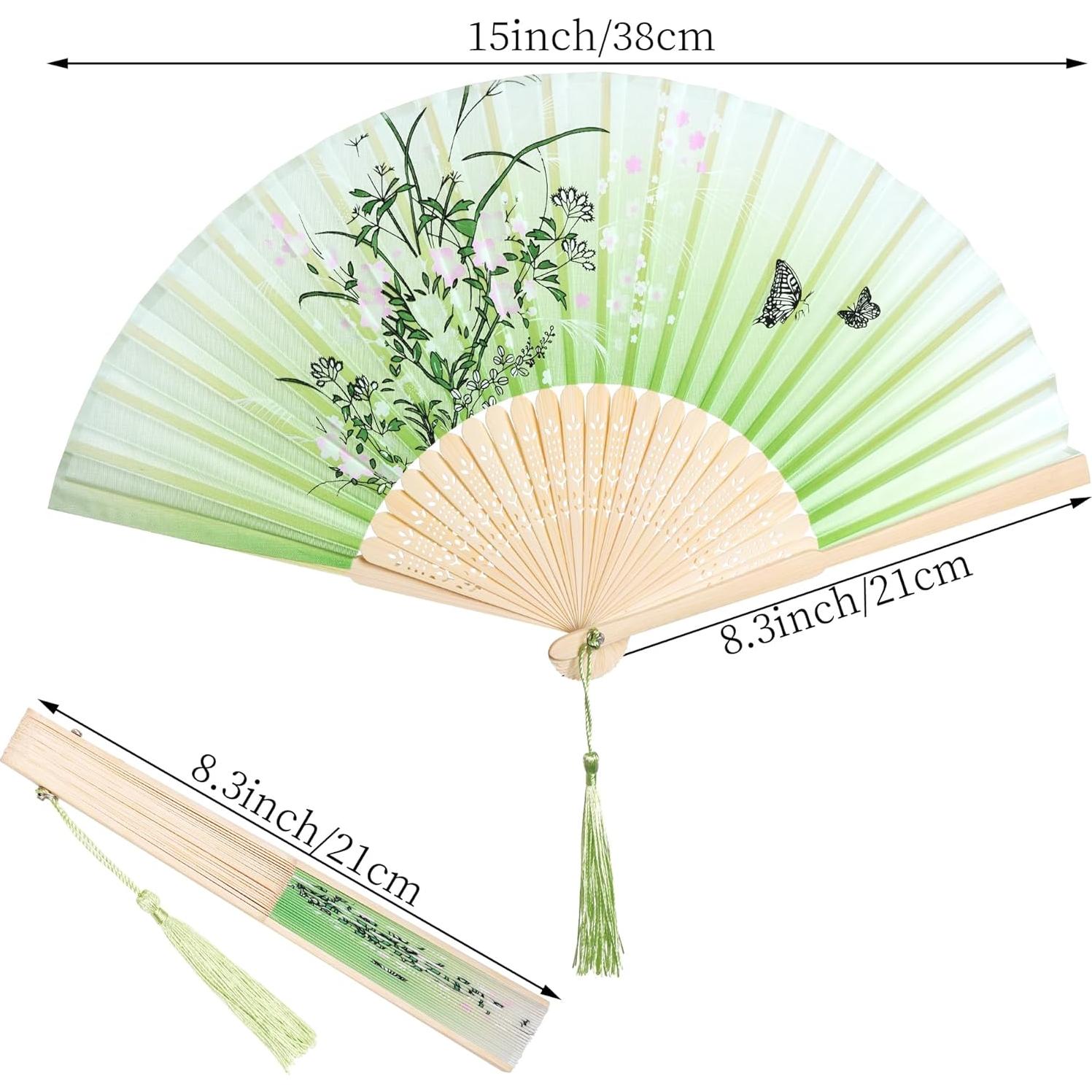 Abanicos de Mano de Seda Bantoye 2 Piezas Floral Marrón Verde