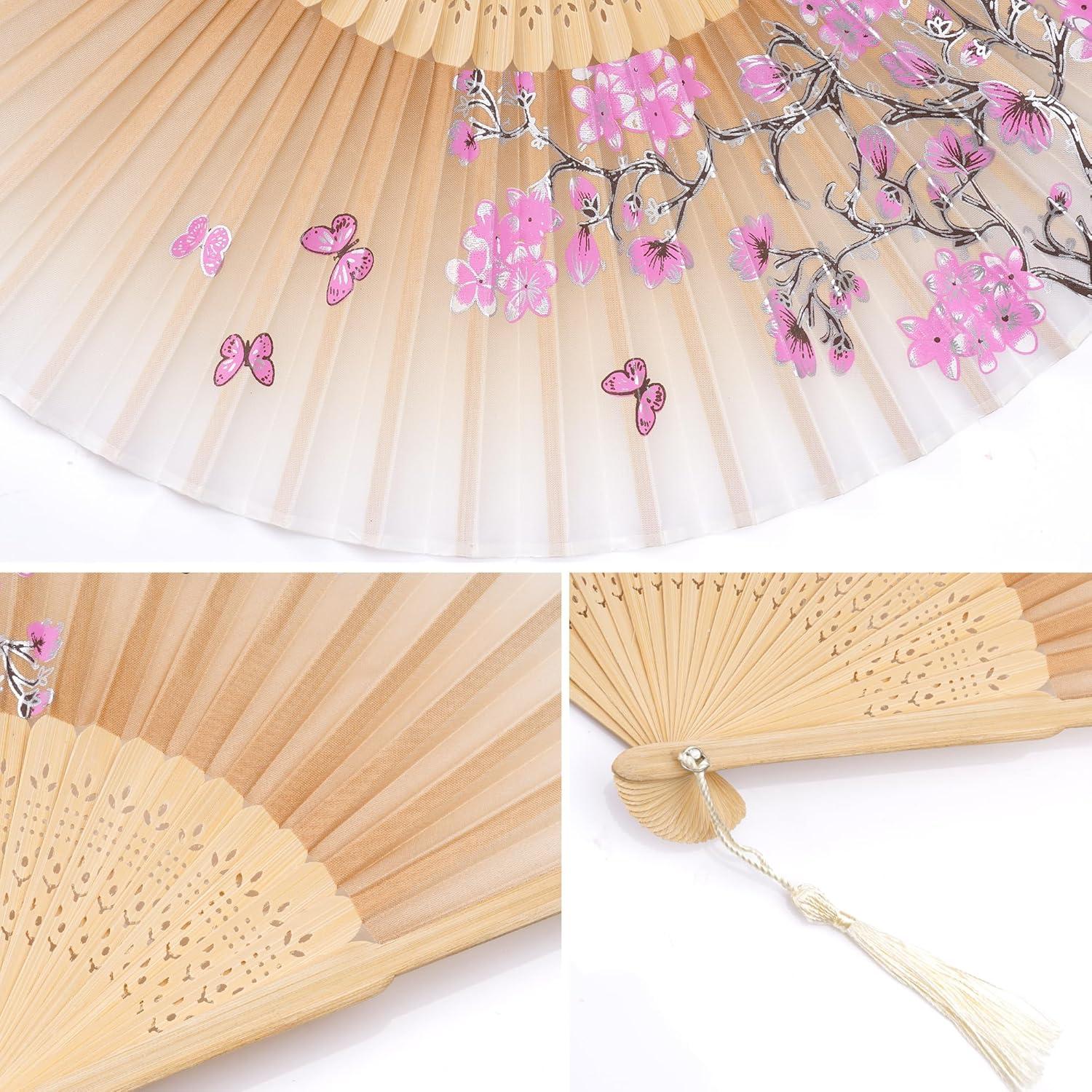 Abanicos de Mano de Seda Bantoye 2 Piezas Floral Marrón Verde