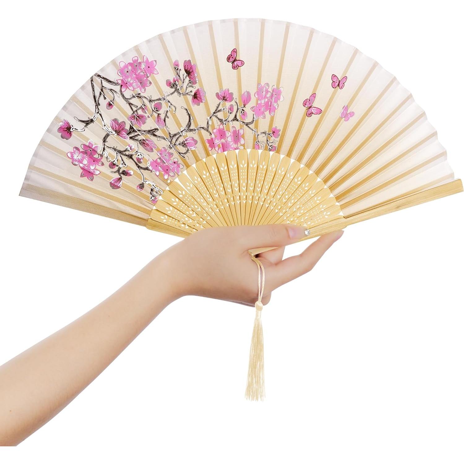 Abanicos de Mano de Seda Bantoye 2 Piezas Floral Marrón Verde