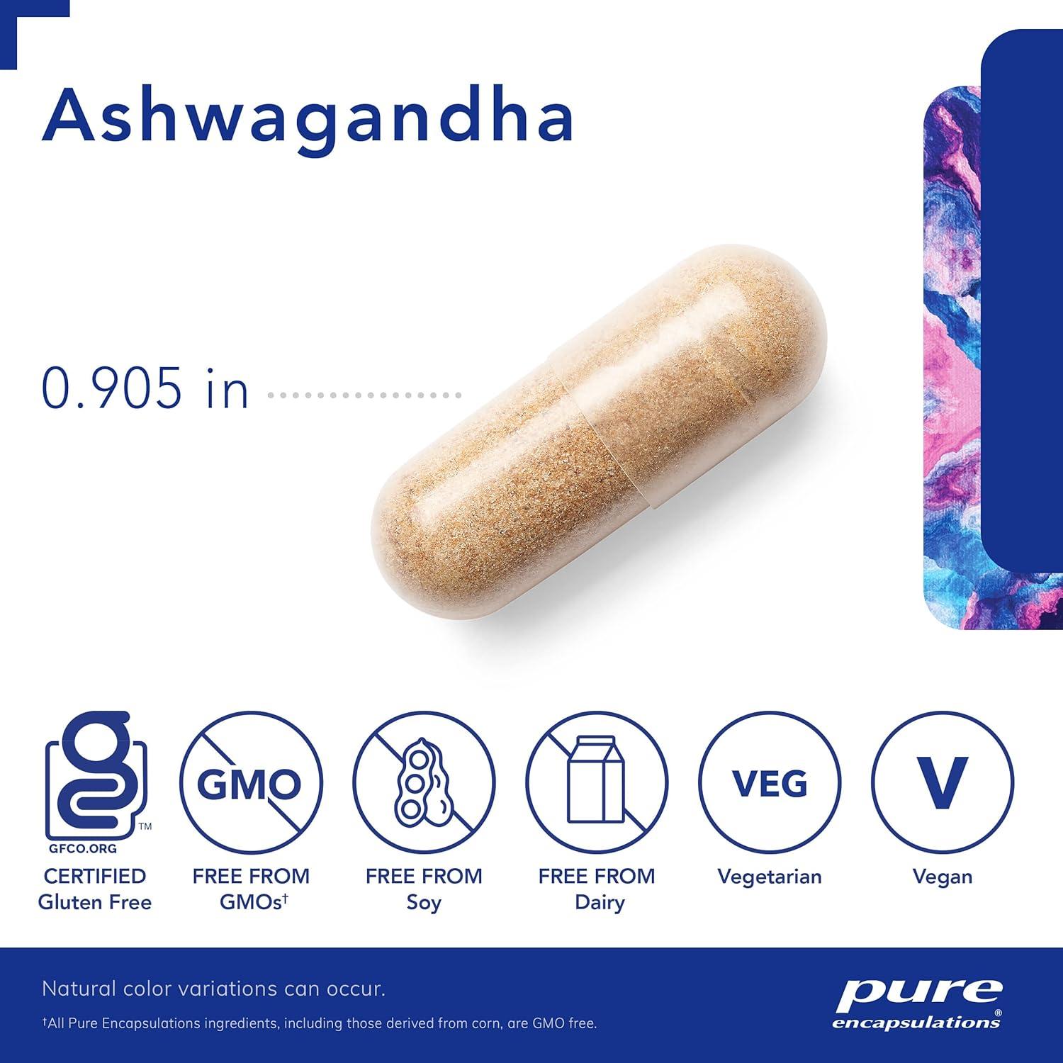 Suplemento de Ashwagandha 500 mg Pure Encapsulations - 60 Cápsulas Veganas