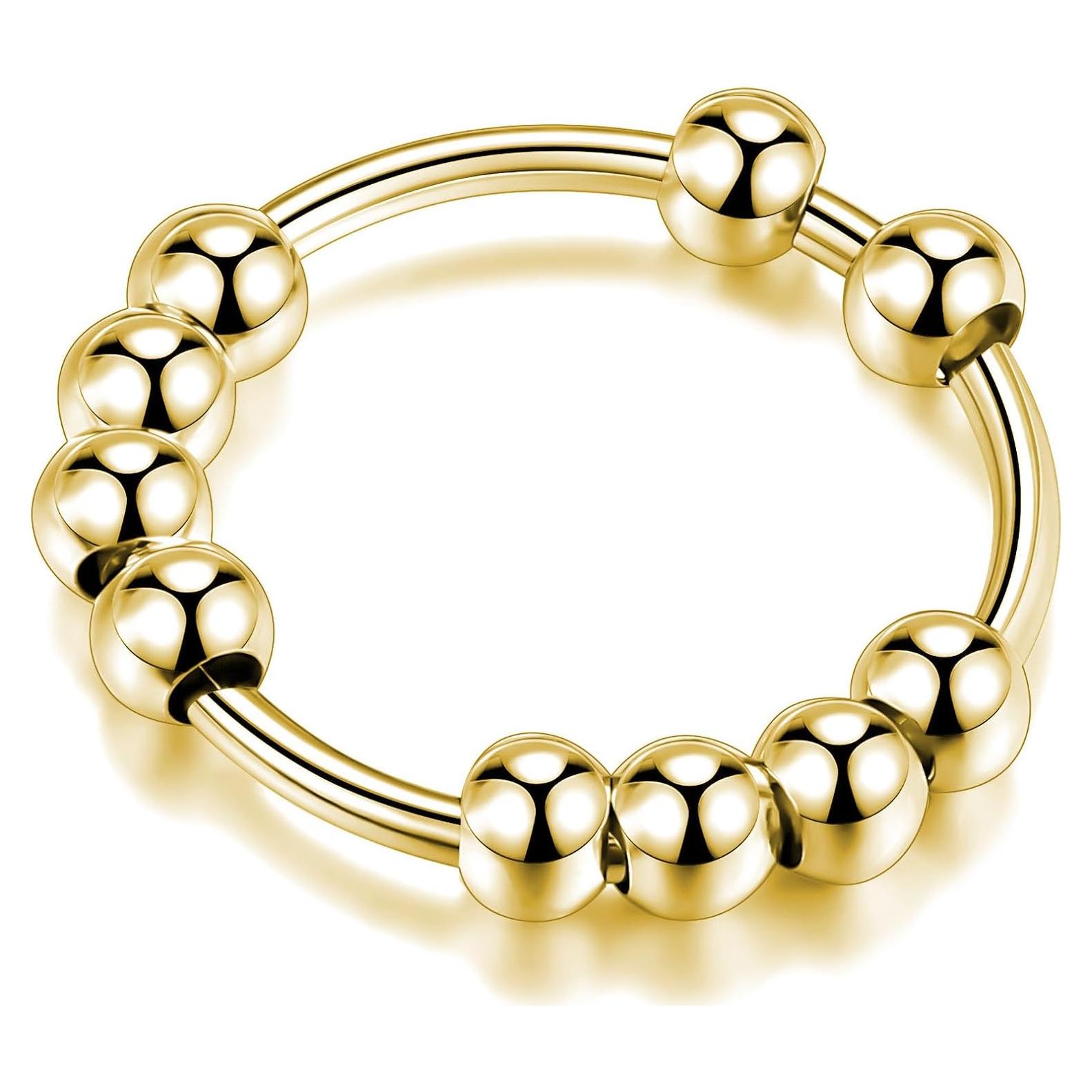 LOVECOM 925 Sterling Silver Anxiety Fidget with Beads Rings for Anxiety Spinner Ring for Women Men Gold Stress Relief Spinning Ring Releases Rotate Thumb Ring Jewelry Birthday Christmasn Gifts for Her