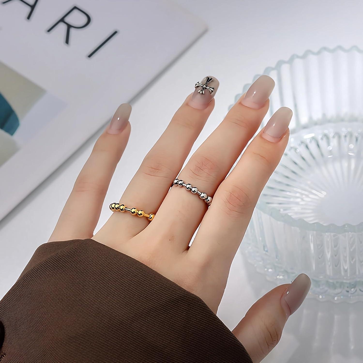 LOVECOM 925 Sterling Silver Anxiety Fidget with Beads Rings for Anxiety Spinner Ring for Women Men Gold Stress Relief Spinning Ring Releases Rotate Thumb Ring Jewelry Birthday Christmasn Gifts for Her