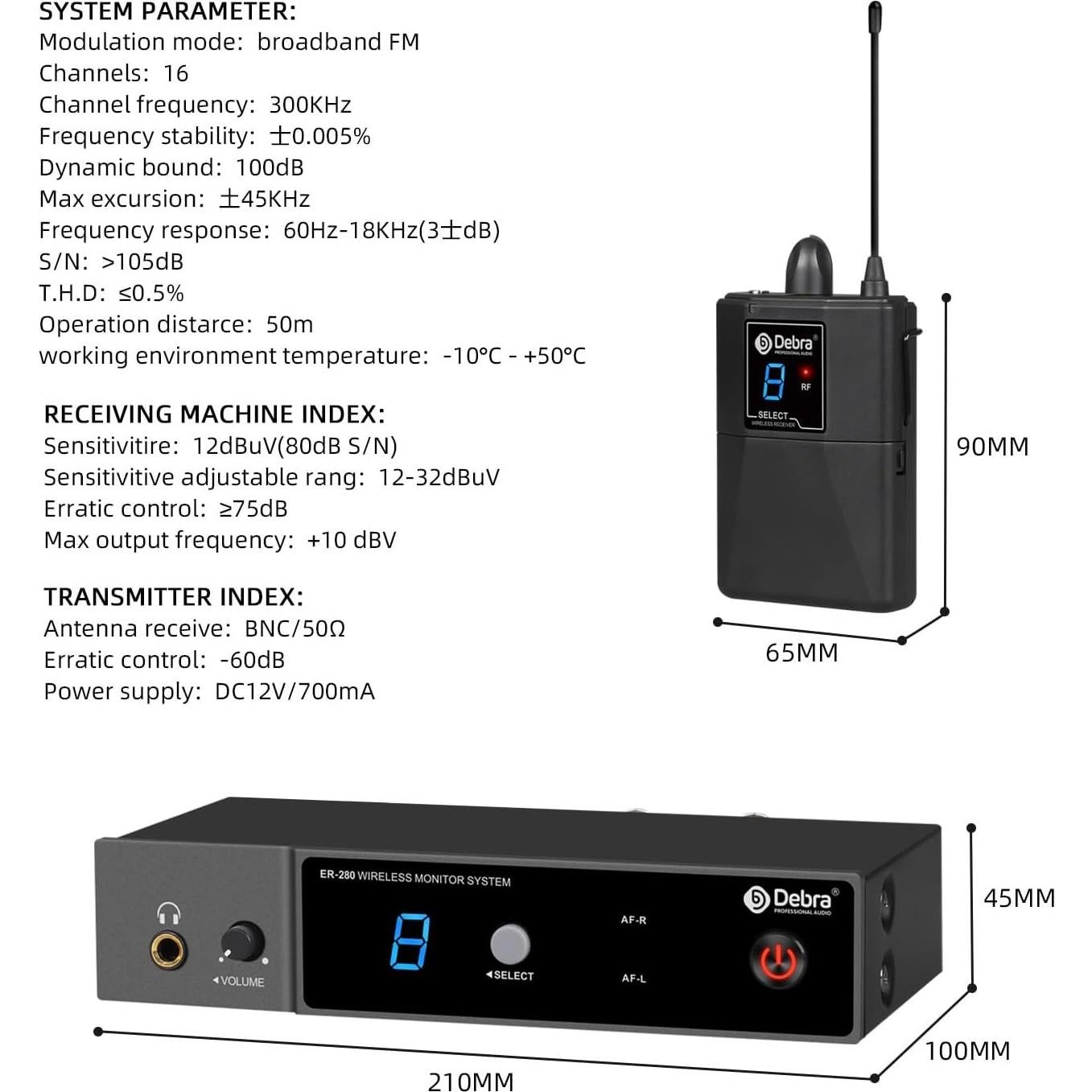 Sistema Monitoreo Inalámbrico D Debra ER-280 UHF 1 Receptor