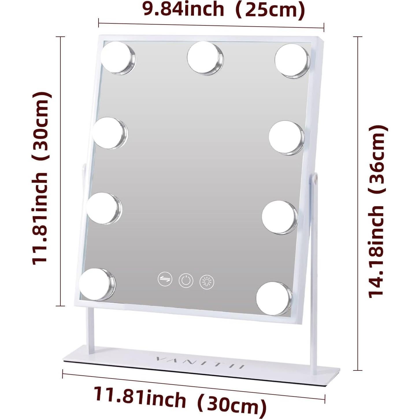 Espejo de Maquillaje VANITII Iluminado 30.48x25.4cm 9 Bombillas