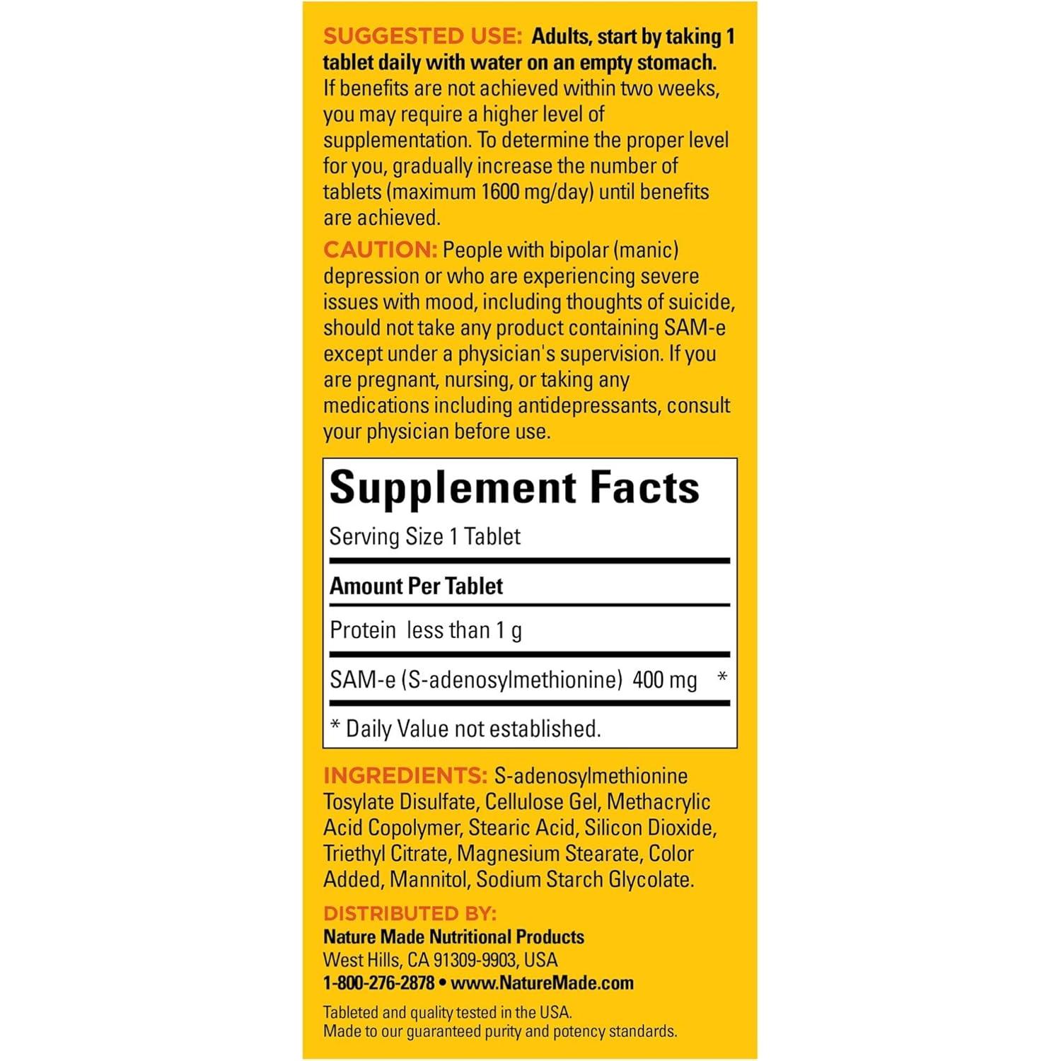 Nature Made SAM-e Completo 400 mg - Suplemento 36 Tabletas