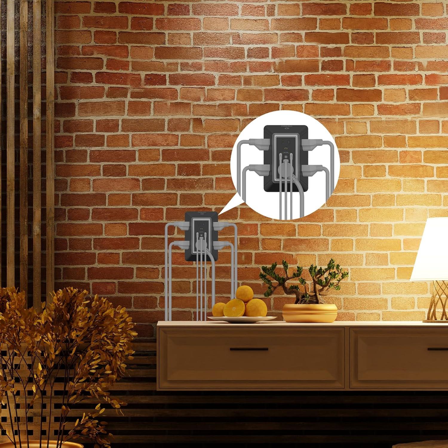 Regleta de Extensión POWRUI 6 Salidas con 3 USB y Luz Nocturna