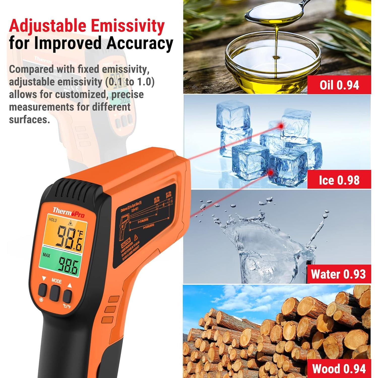 Termómetro Infrarrojo ThermoPro TP450 Doble Láser -50 a 550°C