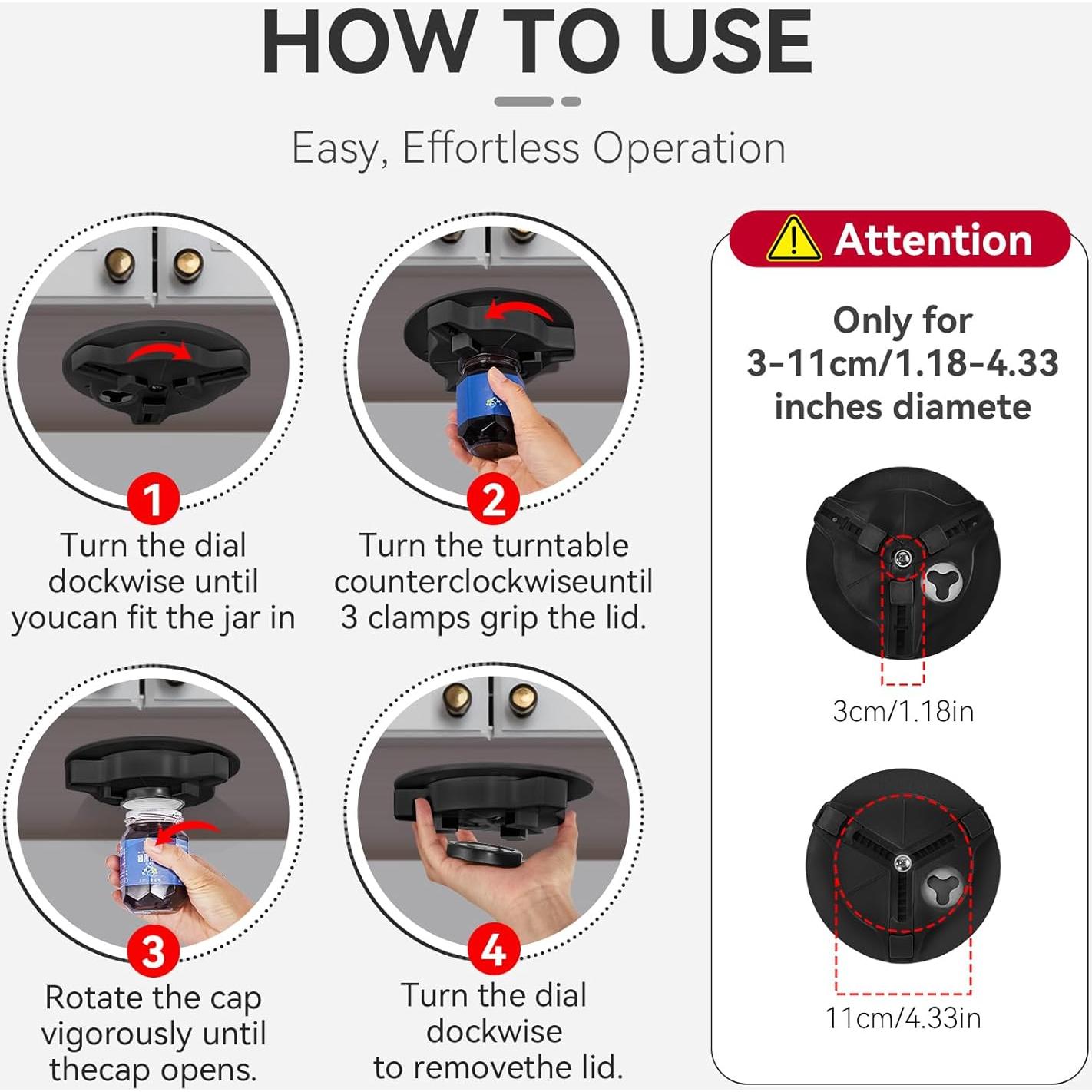 Abrefrascos bajo gabinete Banyaa para personas mayores - Negro