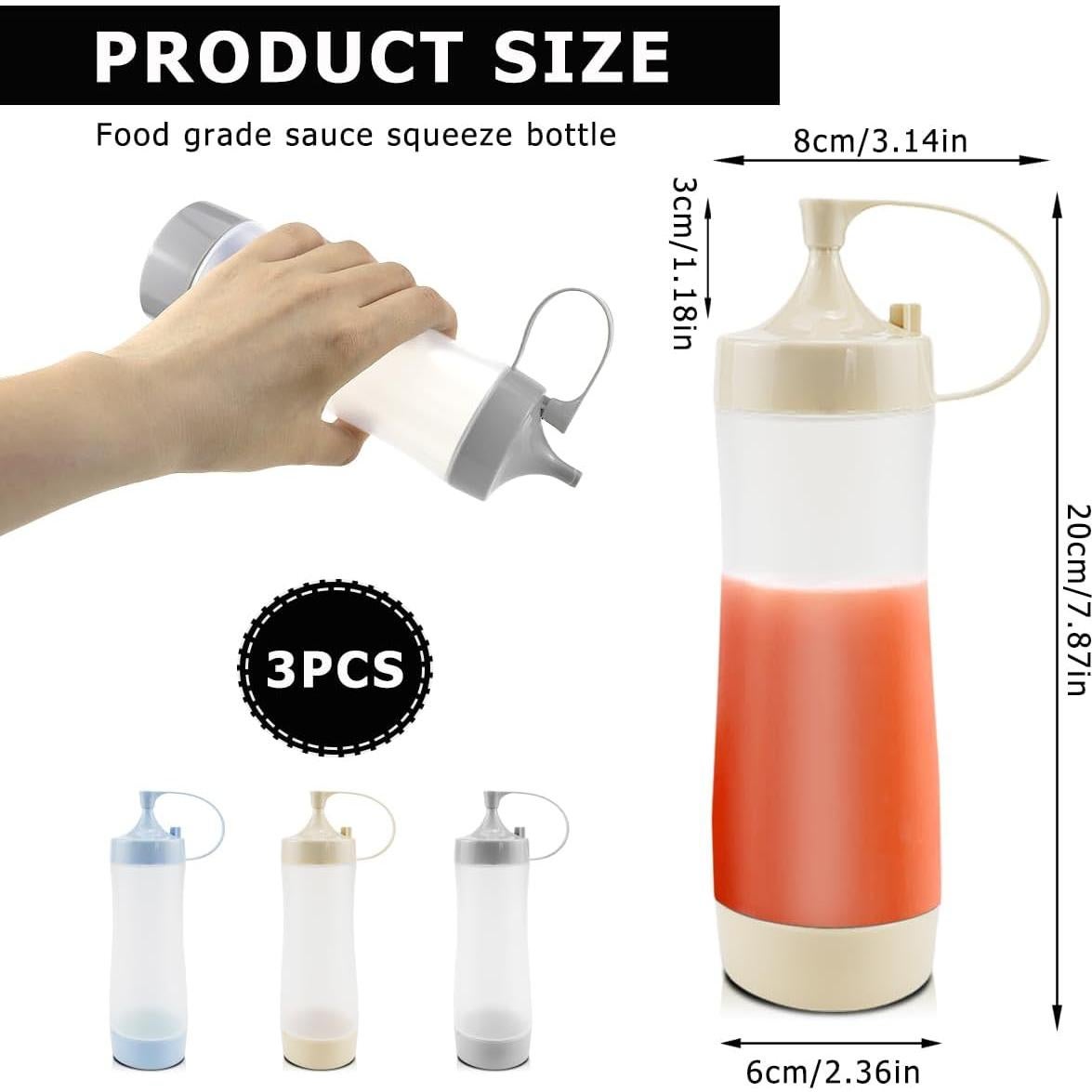 DOERDO Botellas de Silicona para Salsas 350ml - 3 Pcs