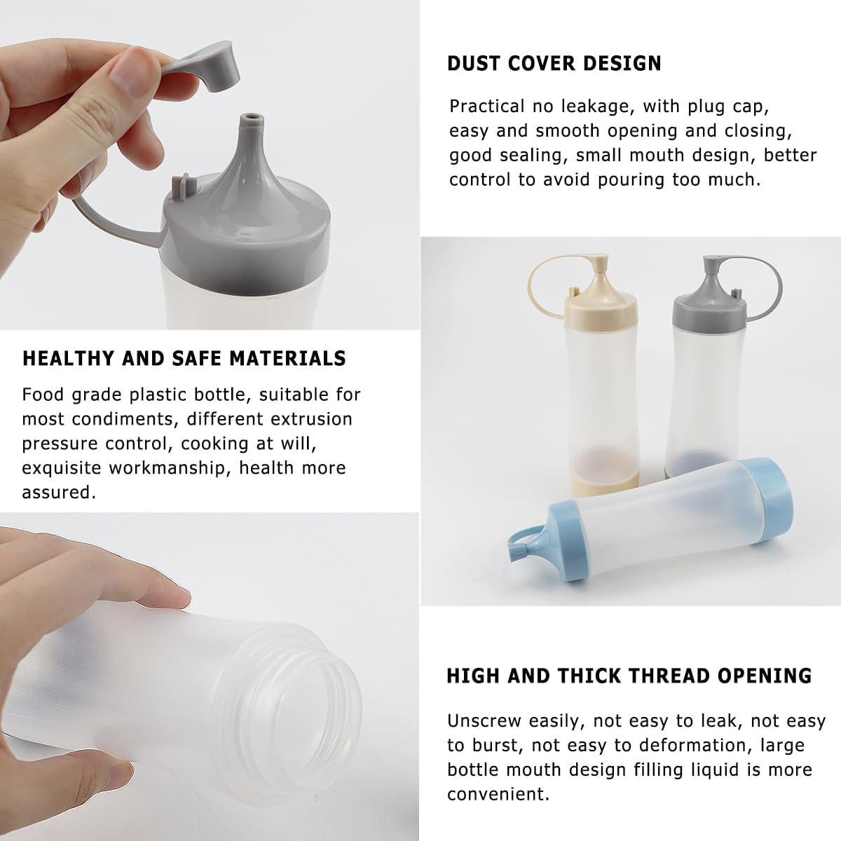 DOERDO Botellas de Silicona para Salsas 350ml - 3 Pcs