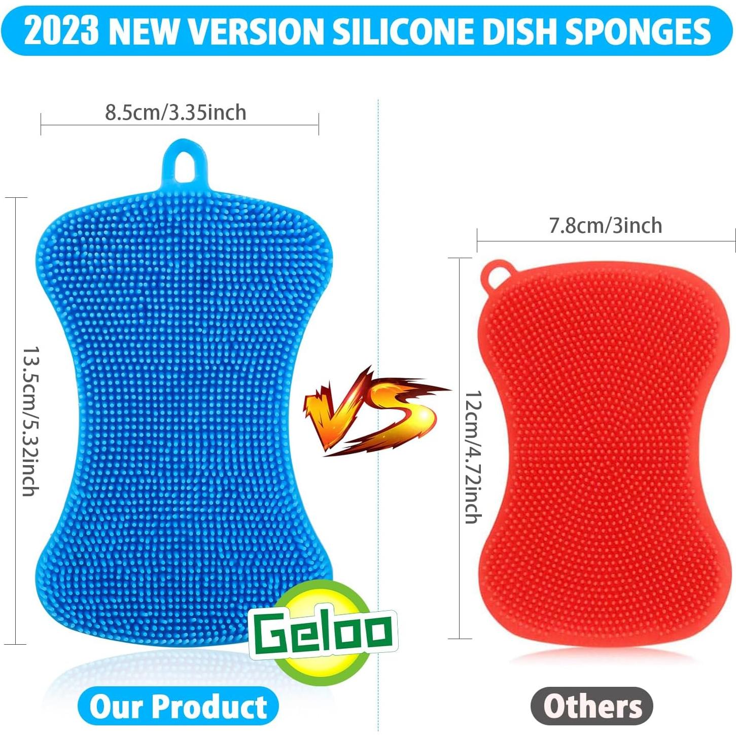 Geloo.Silicone Sponge Dish Brush, Double Sided Cleaning Brush for Dishes, Kitchen Gadgets and Accessories (3 Pack)