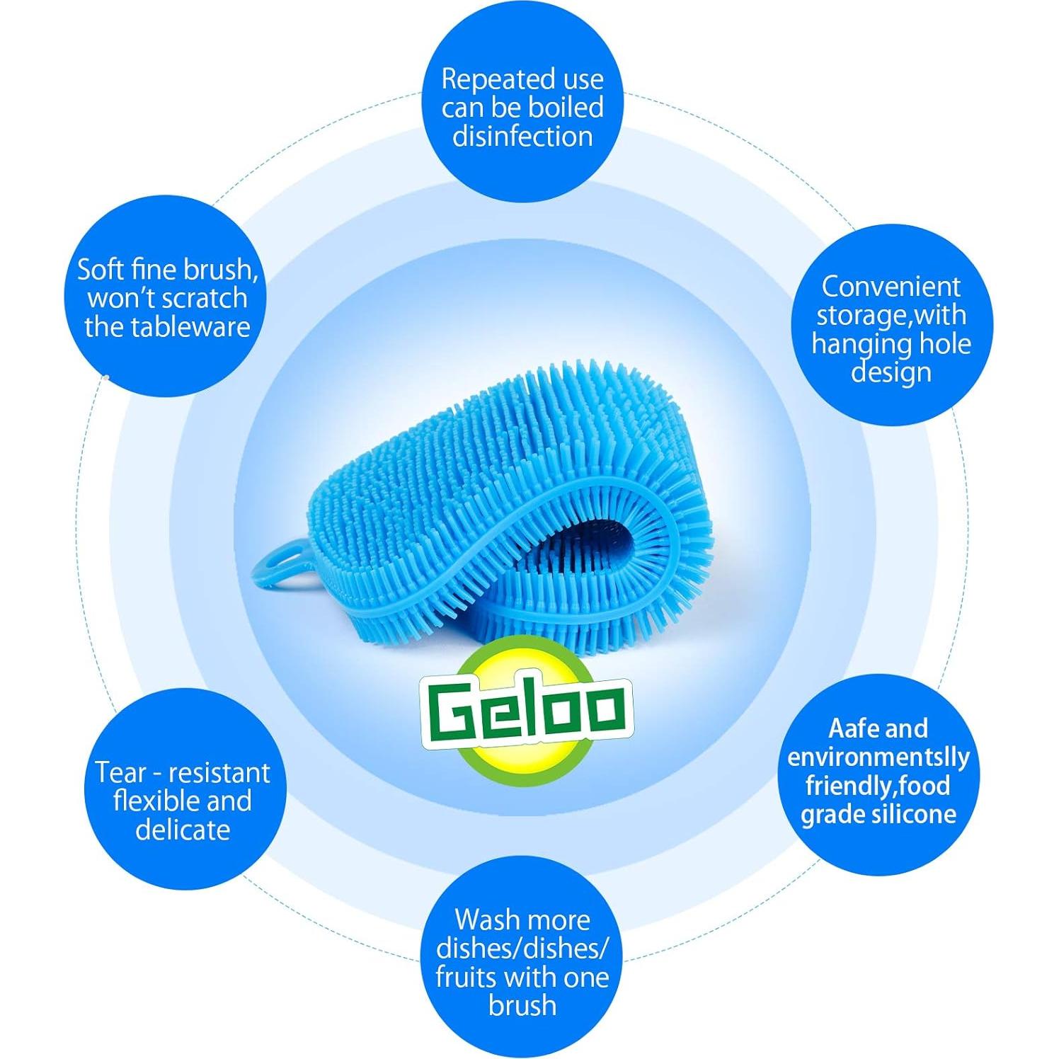 Geloo.Silicone Sponge Dish Brush, Double Sided Cleaning Brush for Dishes, Kitchen Gadgets and Accessories (3 Pack)