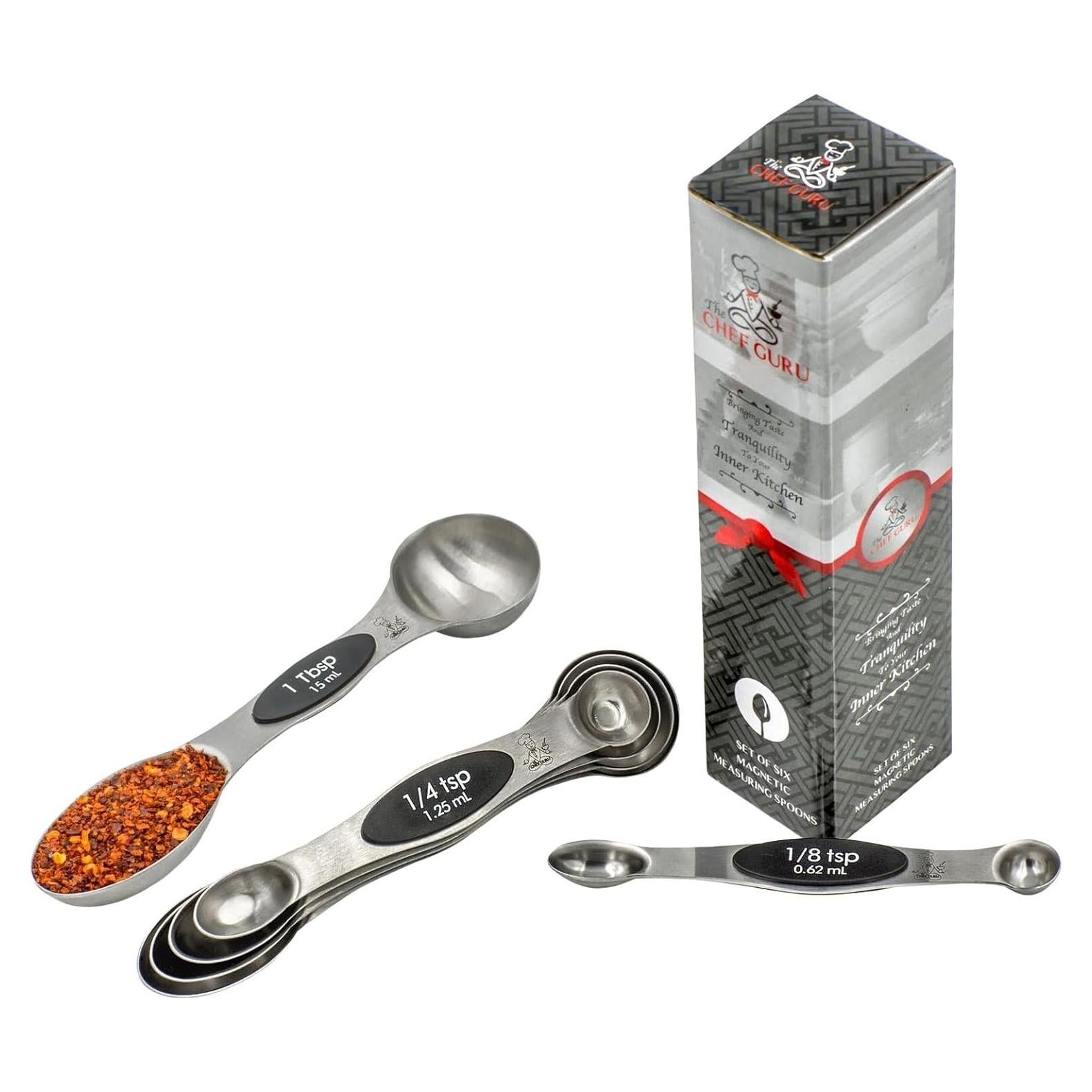 Juego de cucharas medidoras magnéticas El Chef Guru 6 piezas