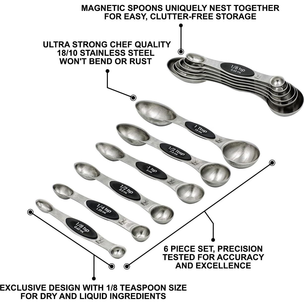 Juego de cucharas medidoras magnéticas El Chef Guru 6 piezas
