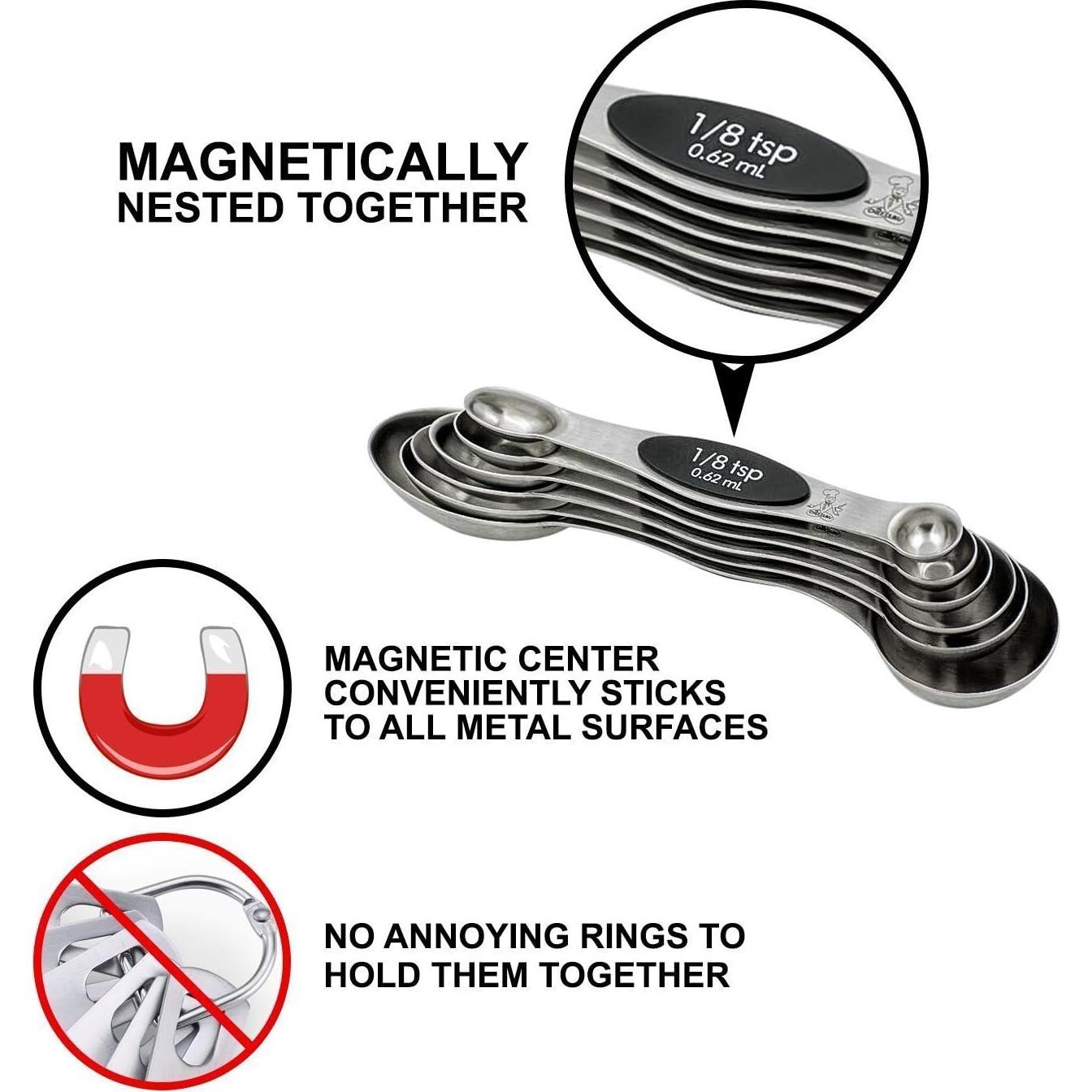 Juego de cucharas medidoras magnéticas El Chef Guru 6 piezas