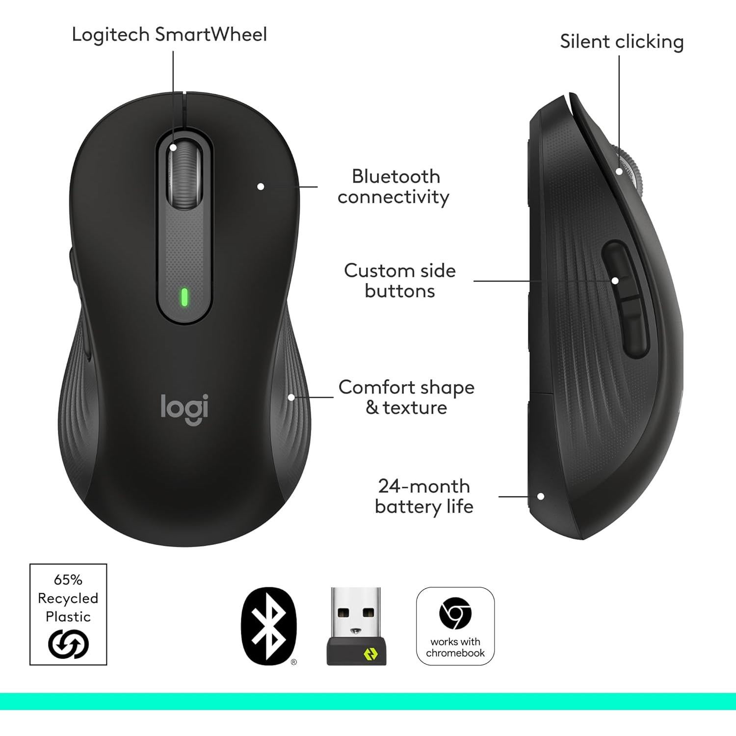 Logitech Signature M650 L Ratón Inalámbrico Grande - Negro