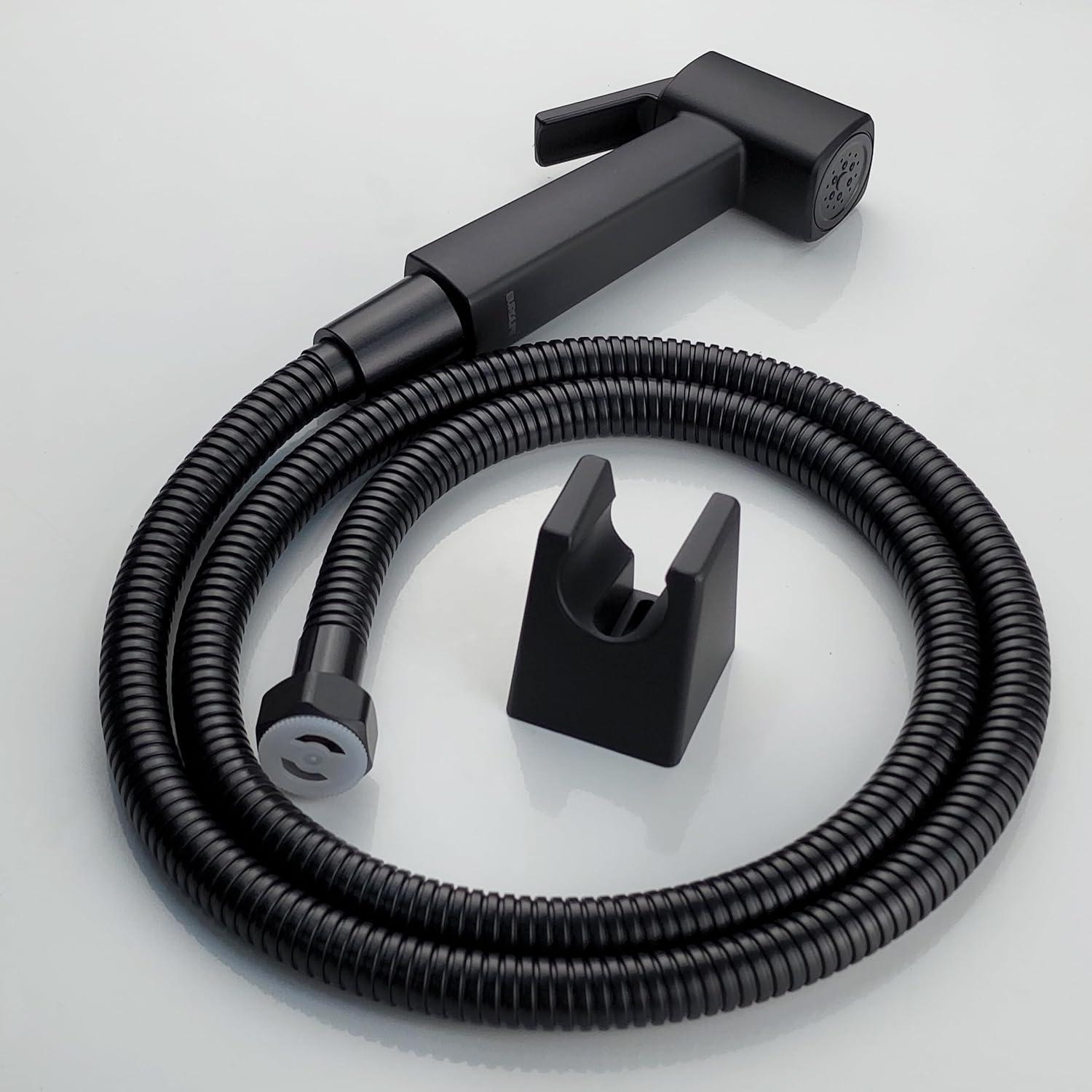 Handheld Toilet Bidet Sprayer for Toilet, Lockable Push Button with Bidet Hose for Feminine Wash, Cloth Diaper for Baby Wash, ABS Material with Black Matte Color