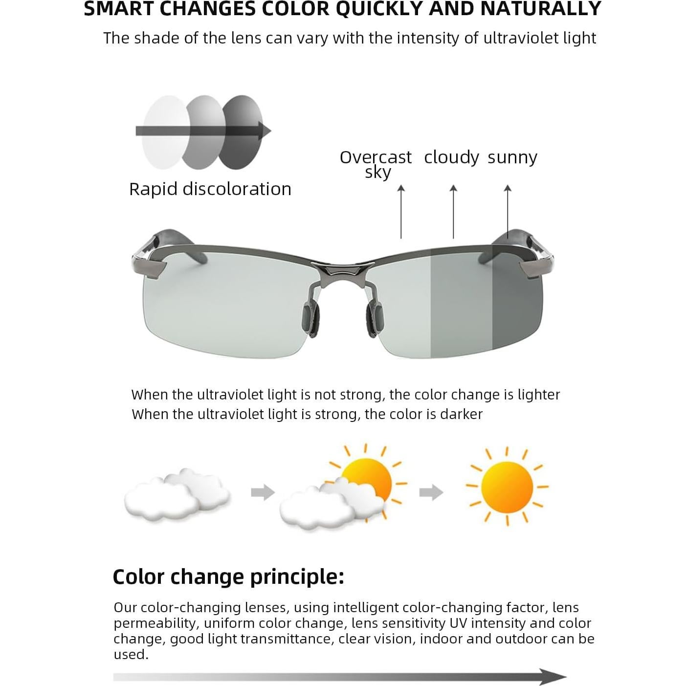 Gafas de Sol Fotoquímicas Polarizadas Hombres UV400 Ultra Livianas