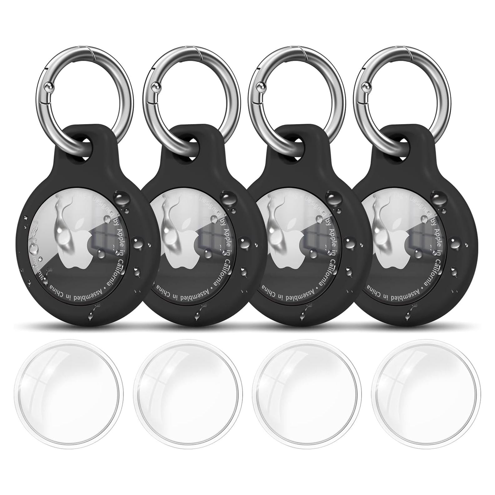 Meliya Waterproof Airtag Holder with Apple Airtag Keychain 4 Pack, Hard PC AirTag Case, Anti-Scratch Airtag Case for GPS Item Finder Tracker,Luggage,Pet Collar,Key Ring