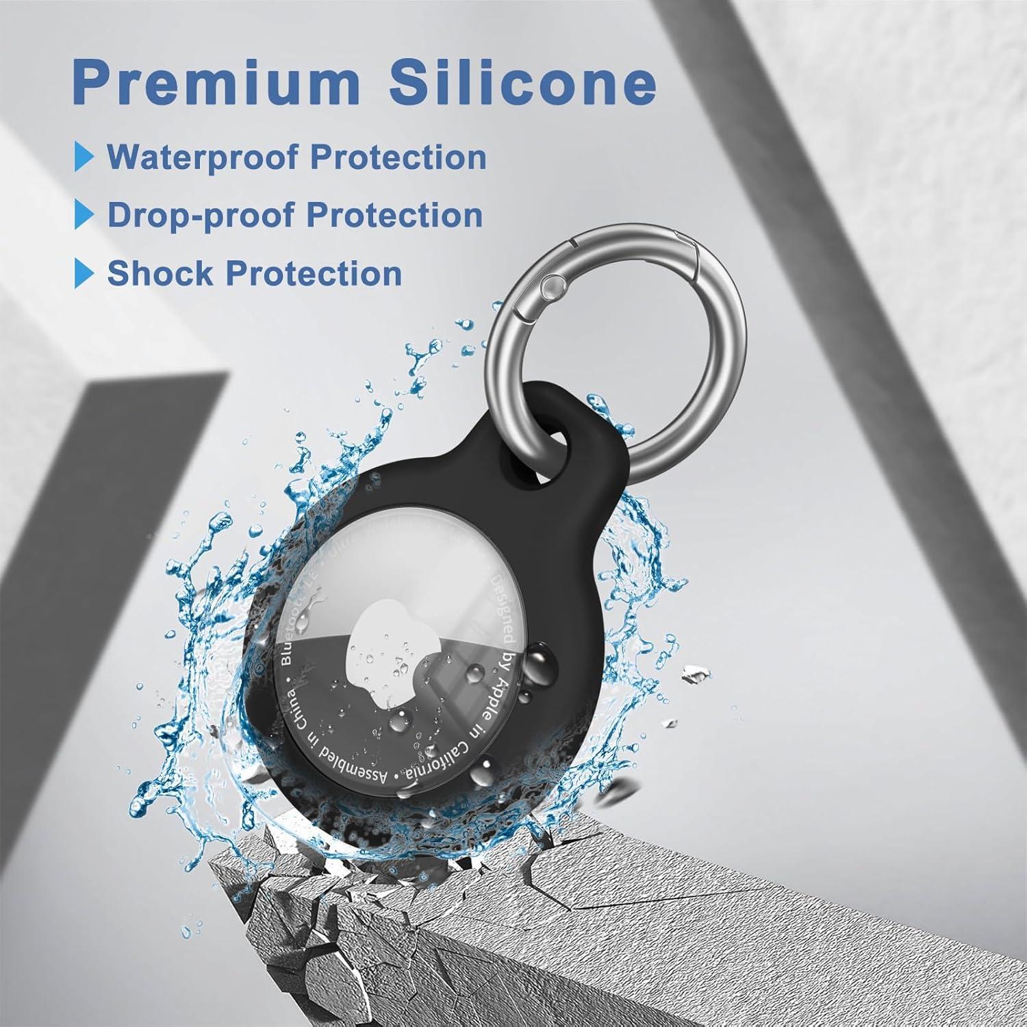 Meliya Waterproof Airtag Holder with Apple Airtag Keychain 4 Pack, Hard PC AirTag Case, Anti-Scratch Airtag Case for GPS Item Finder Tracker,Luggage,Pet Collar,Key Ring