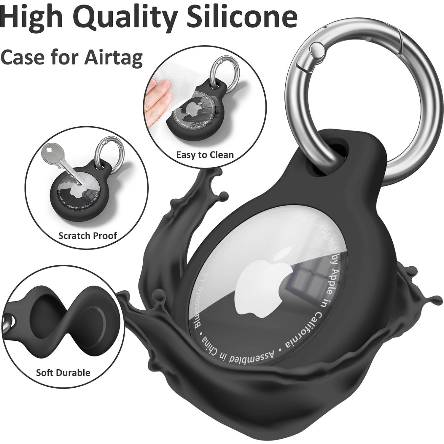 Meliya Waterproof Airtag Holder with Apple Airtag Keychain 4 Pack, Hard PC AirTag Case, Anti-Scratch Airtag Case for GPS Item Finder Tracker,Luggage,Pet Collar,Key Ring