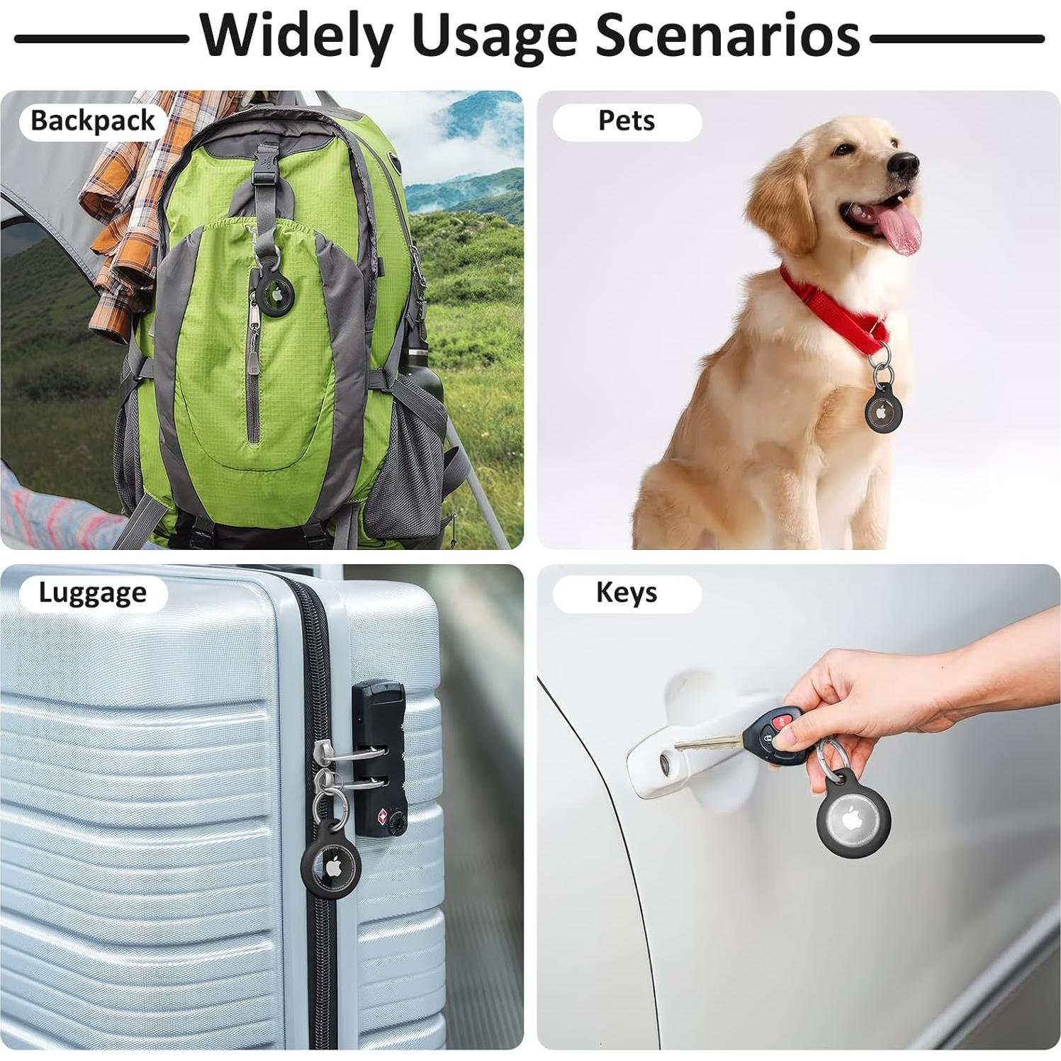 Meliya Waterproof Airtag Holder with Apple Airtag Keychain 4 Pack, Hard PC AirTag Case, Anti-Scratch Airtag Case for GPS Item Finder Tracker,Luggage,Pet Collar,Key Ring