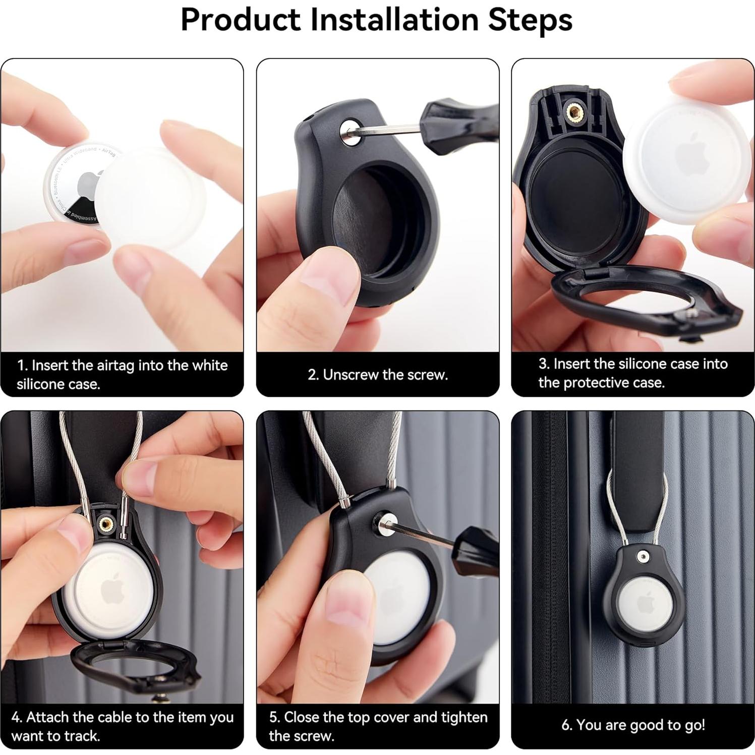 AirTag Keychain Holder- 2 Pack, Waterproof Air Tag Lock Case, Compatible with Apple AirTags, Ultra Secure Apple Tag case, for Luggage, Key Ring Key Chain Luggage tag Backpack& More…