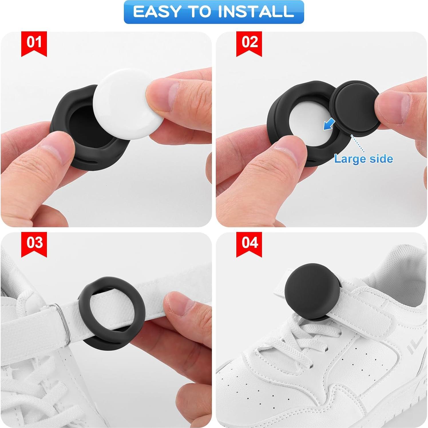 Waterproof Air Tag Holder for Kids Shoelaces & Straps, 2 Pack Hidden Silicone Shoe Clip for Apple AirTag, GPS Tracker for Children Shoes Shoestring (Black)