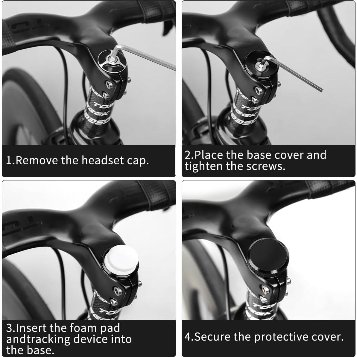 Bike Mount for AirTag, 1-1/8" Hidden Bicycle Stem Cap Mount Compatible with AirTag, Anti-Theft Bike GPS Tracker Protection, Waterproof Holder for Bike Headset Cap, Black