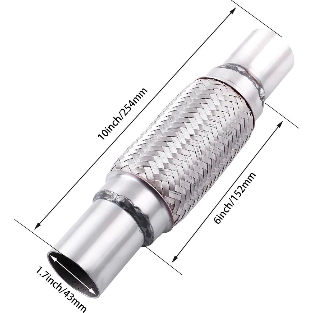 Tubo de Escape Flexible JOIUYOLJ 1.7"x6"x10" Acero Inoxidable