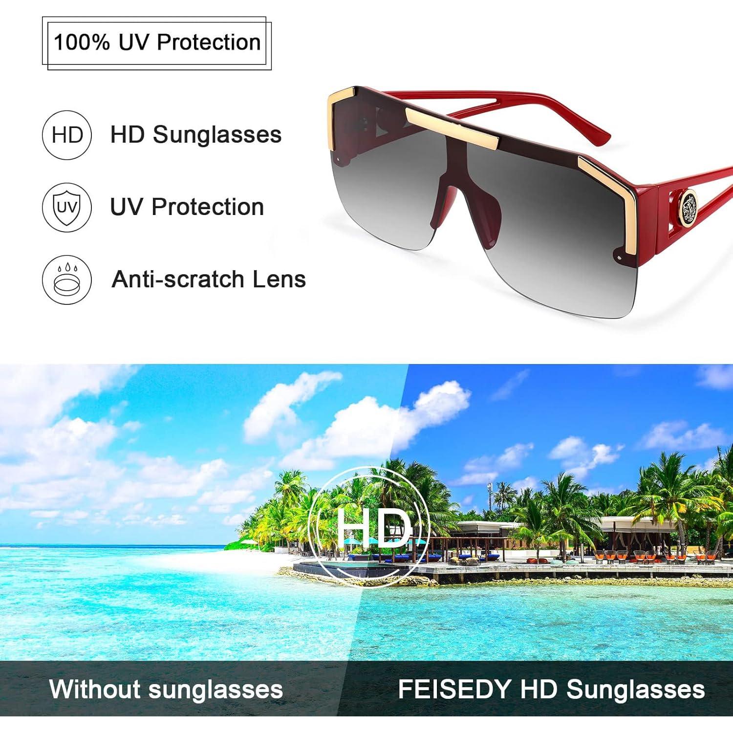 Gafas de Sol FEISEDY Cuadradas UV400 Marco Vino 73mm