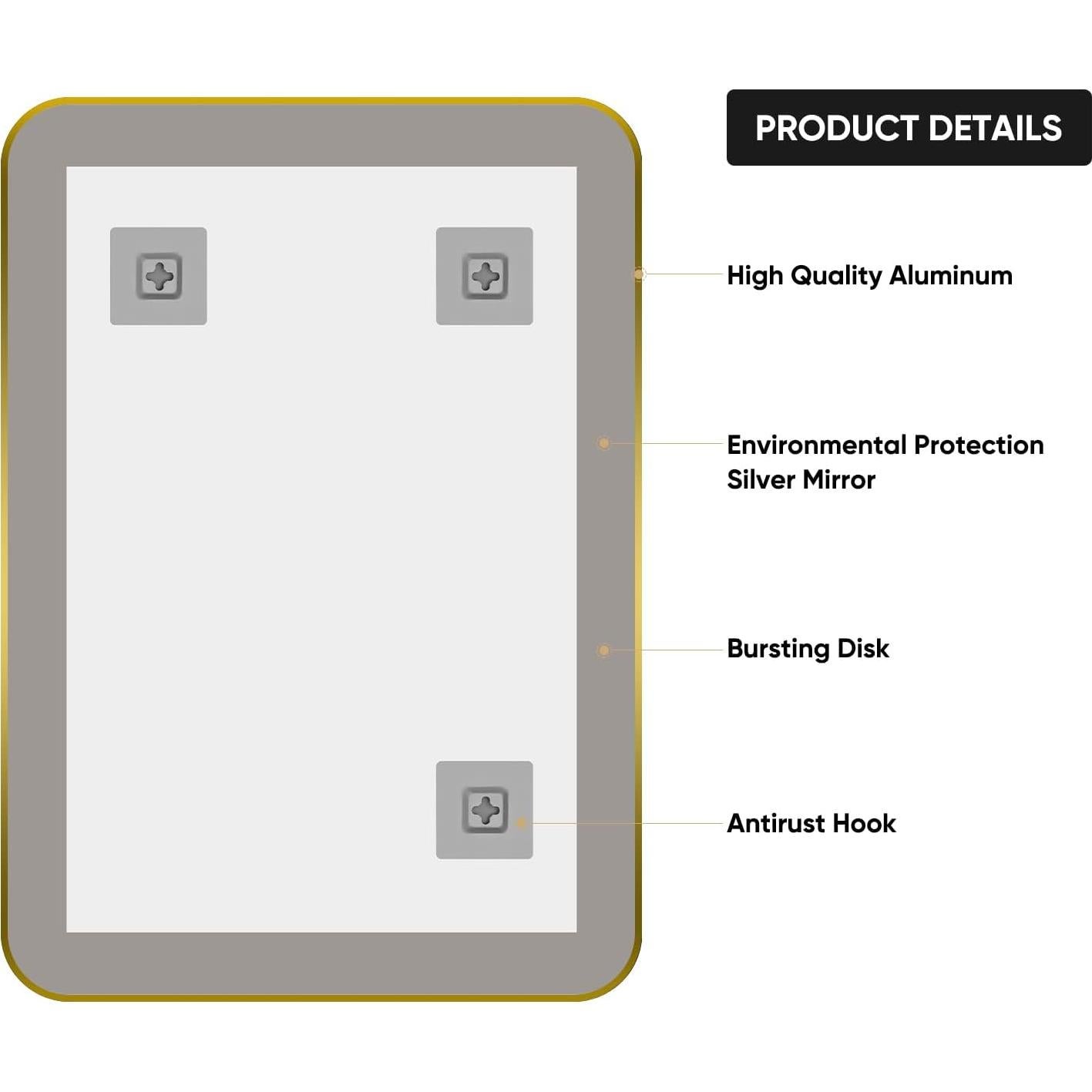 Espejo de Baño Rectangular SNUGACE 50.8x71.1 cm Dorado