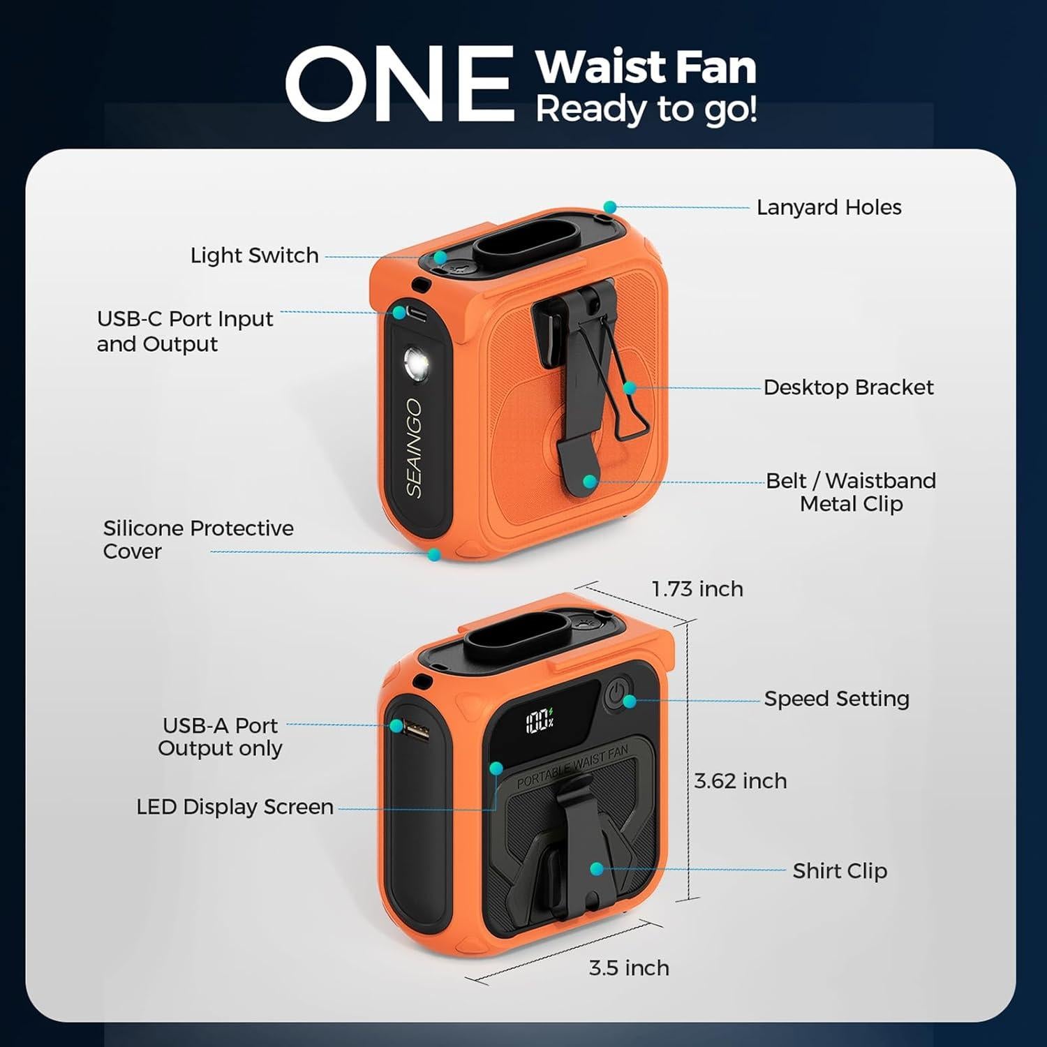 Ventilador Portátil SEAINGO Z13 Recargable 10000mAh 5 Velocidades