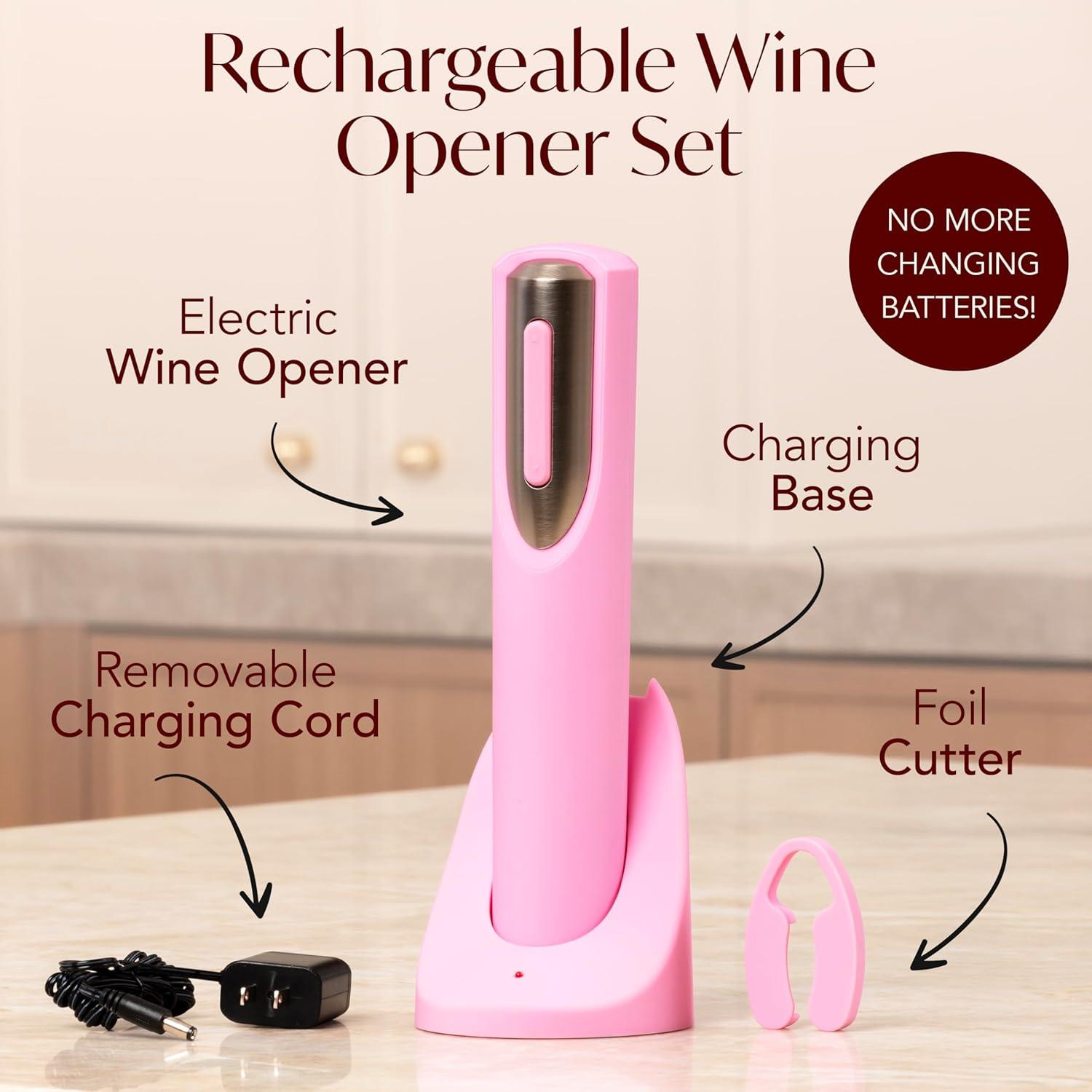 Abridor de Vino Eléctrico Recargable Vin Fresco - Rosa y Plata