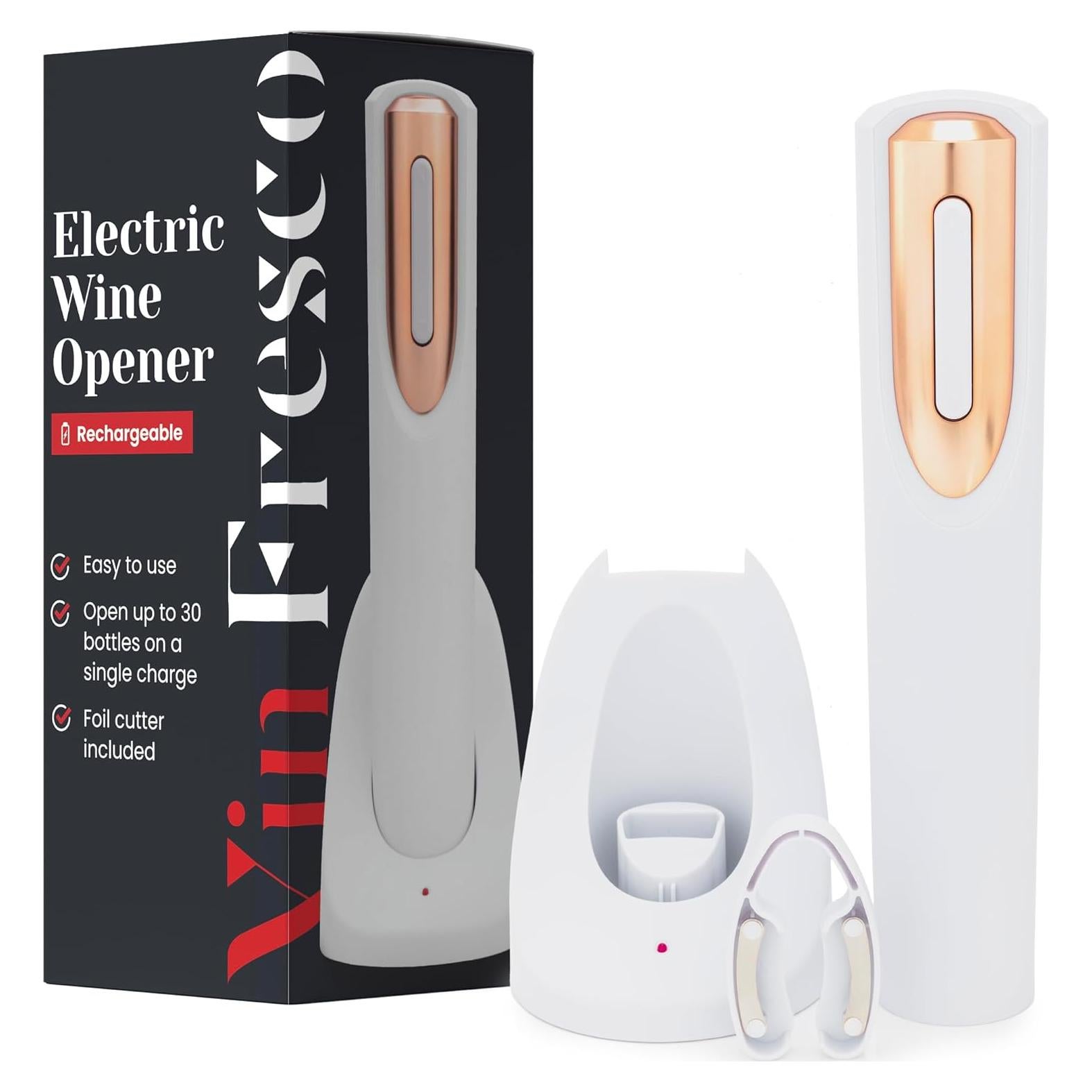 Abridor de Vino Eléctrico Recargable Vin Fresco - Blanco y Oro Rosa