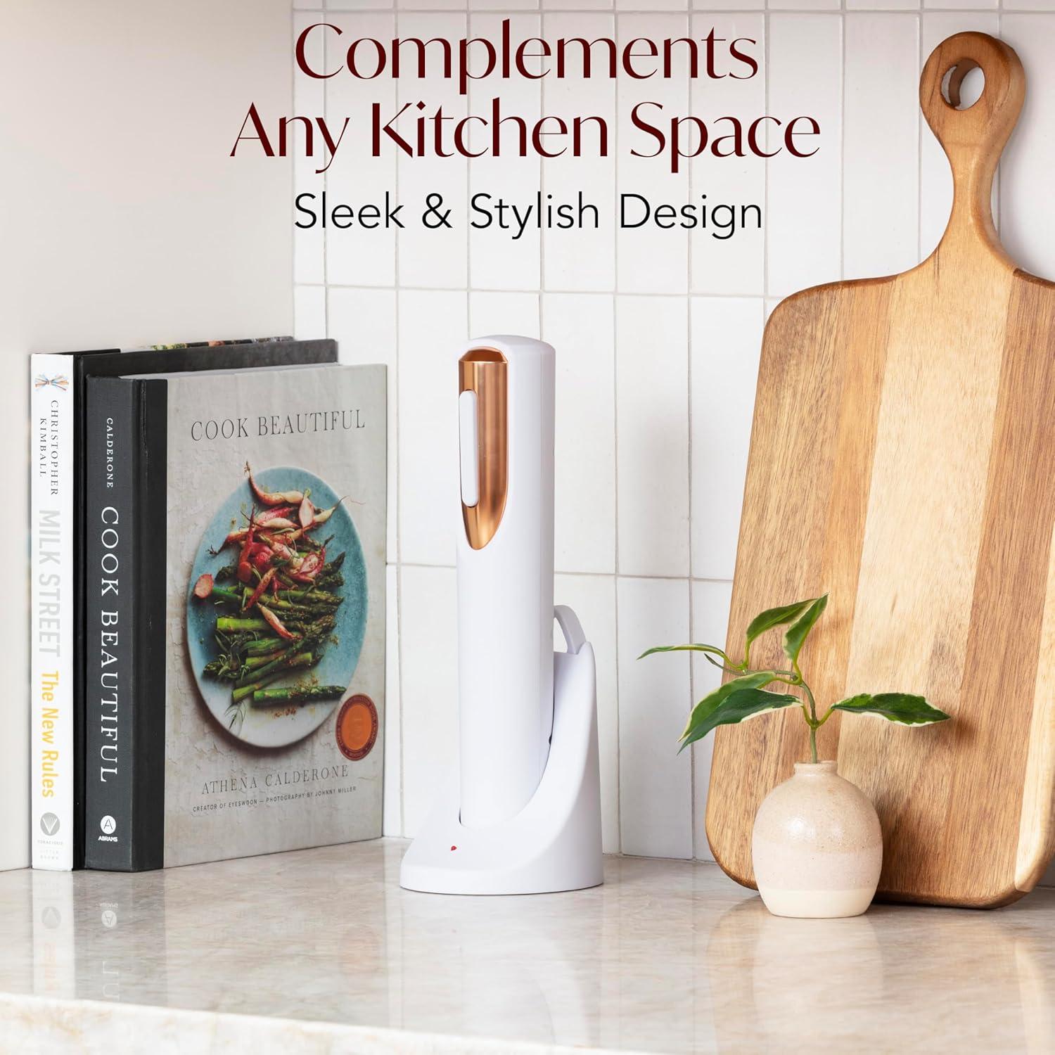 Abridor de Vino Eléctrico Recargable Vin Fresco - Blanco y Oro Rosa