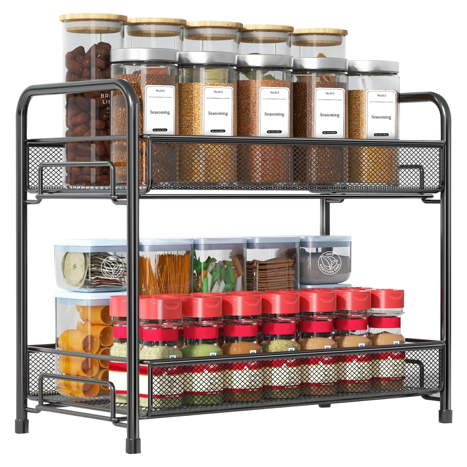 Organizador de Especias Xpatee de Metal Plegable 2 Niveles Negro