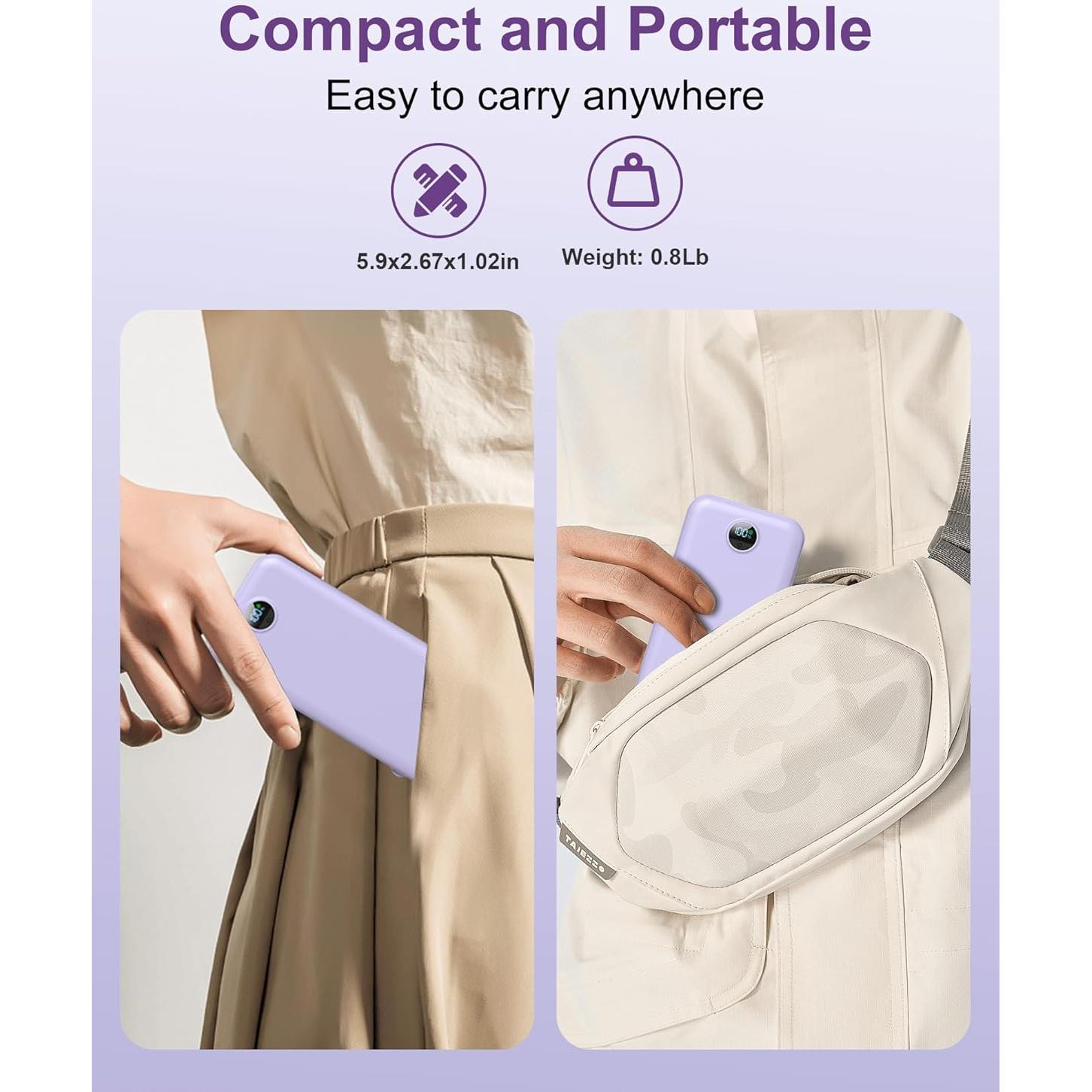 Cargador Portátil 12000mAh USB-C Rápido CITICR Púrpura