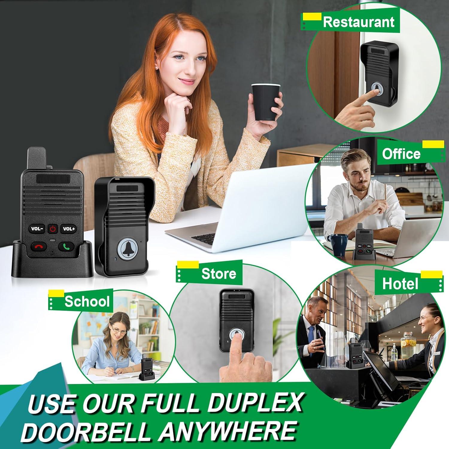 Timbre Inalámbrico UHAXZ Dúplex Negro 1000 pies Bidireccional