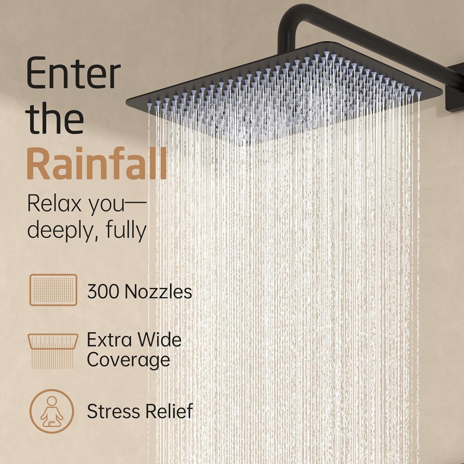 Cabezal de Ducha KES 30x25cm Rectangular Alta Presión Negro