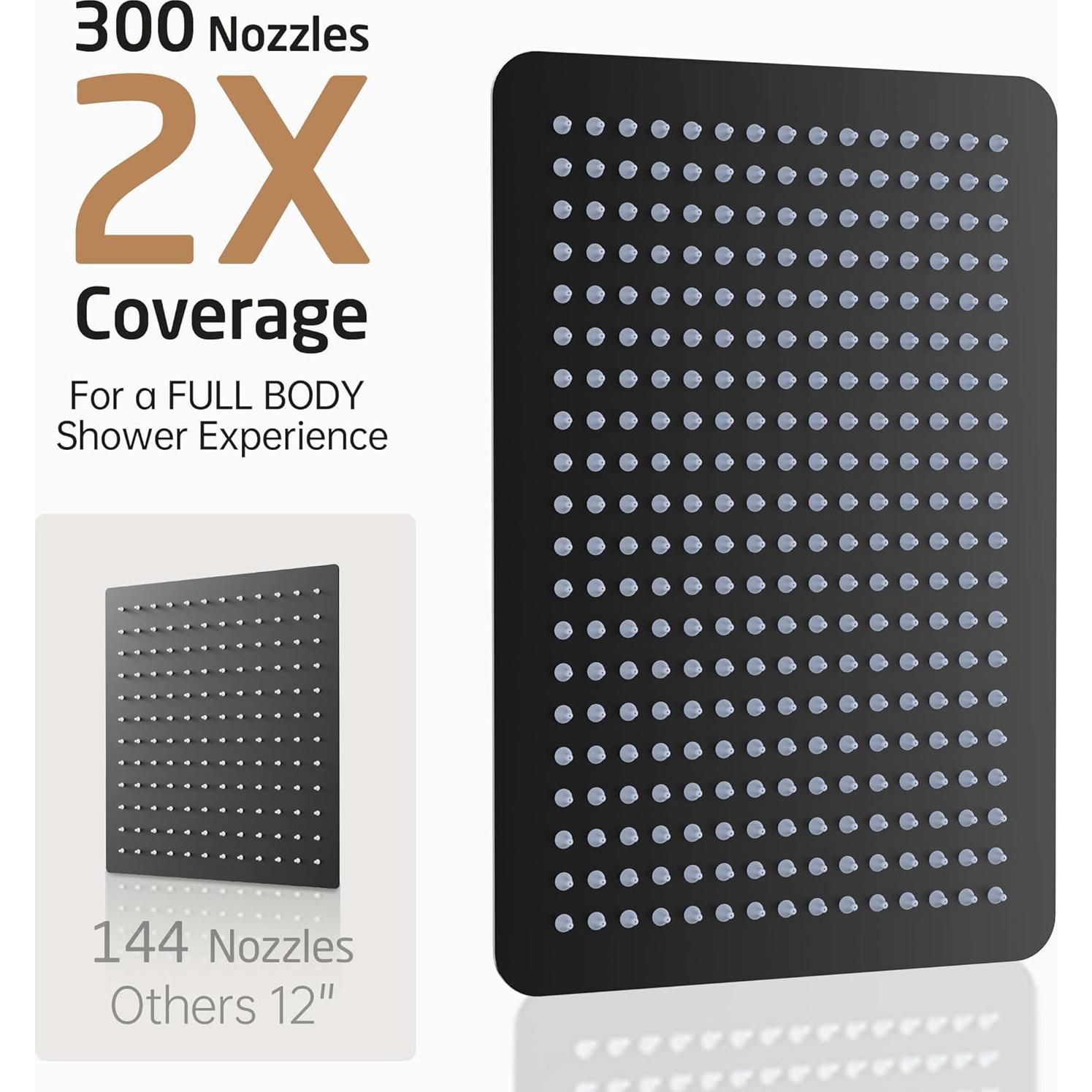 Cabezal de Ducha KES 30x25cm Rectangular Alta Presión Negro