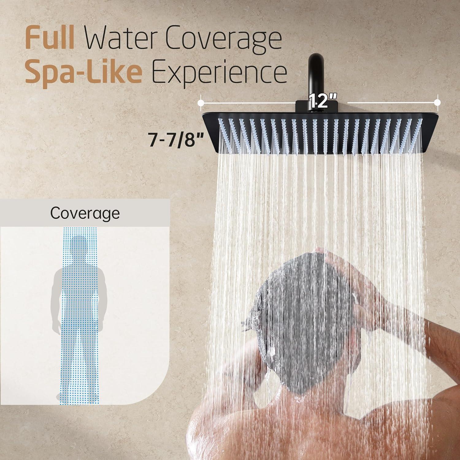 Cabezal de Ducha KES 30x25cm Rectangular Alta Presión Negro