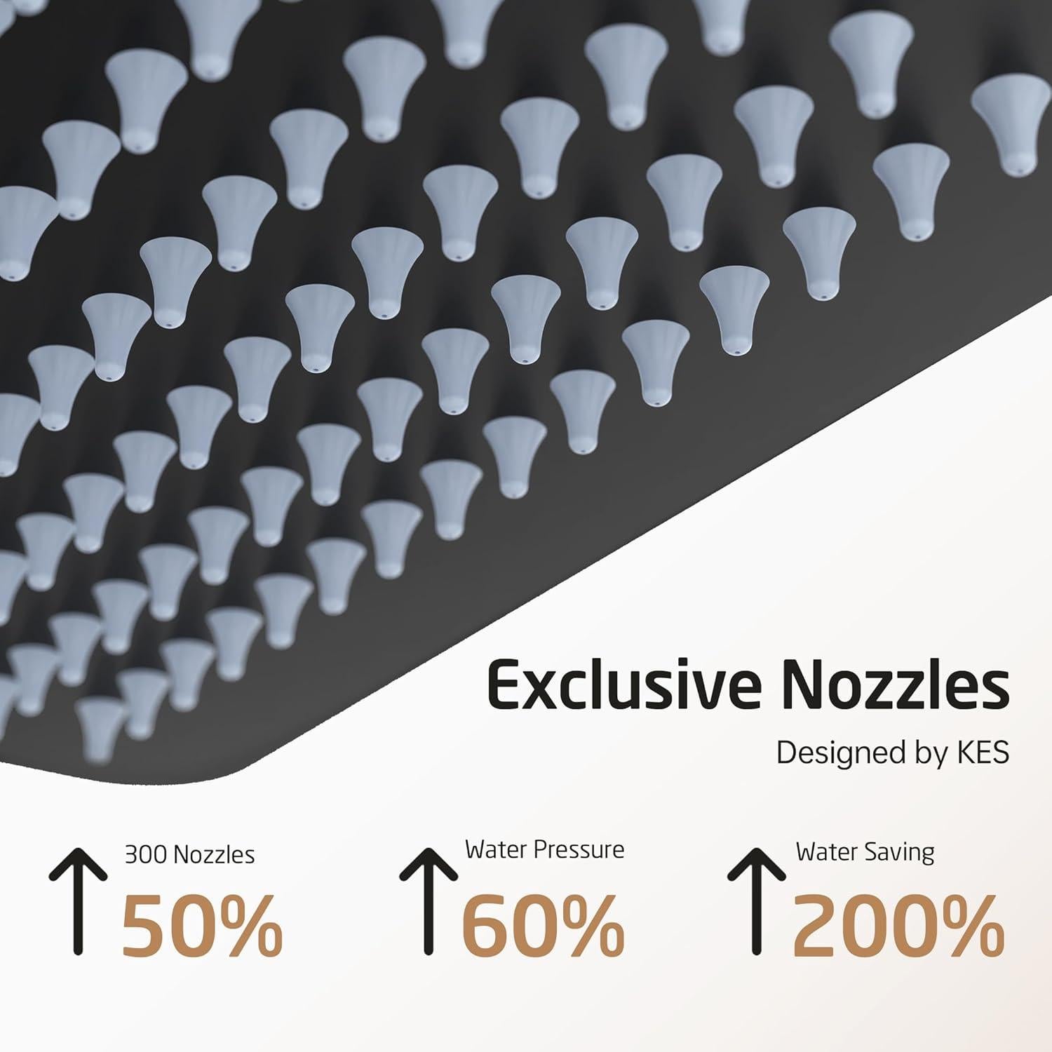 Cabezal de Ducha KES 30x25cm Rectangular Alta Presión Negro