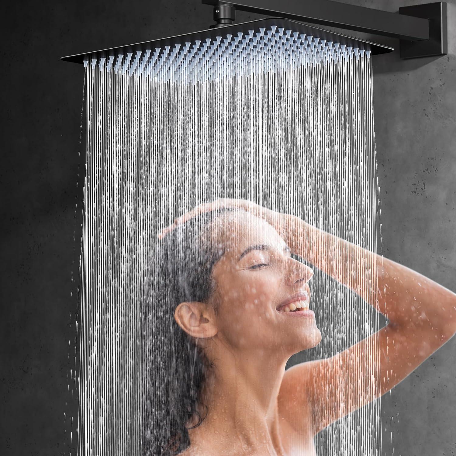 Cabezal de Ducha KES 30x25cm Rectangular Alta Presión Negro