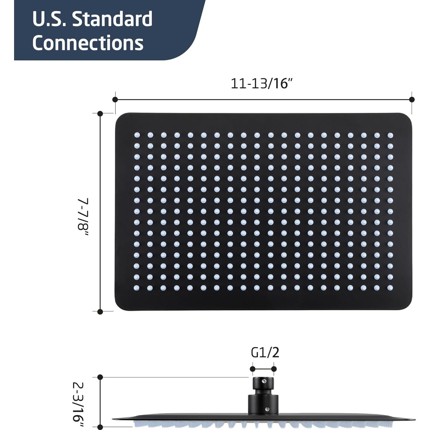 Cabezal de Ducha KES 30x25cm Rectangular Alta Presión Negro