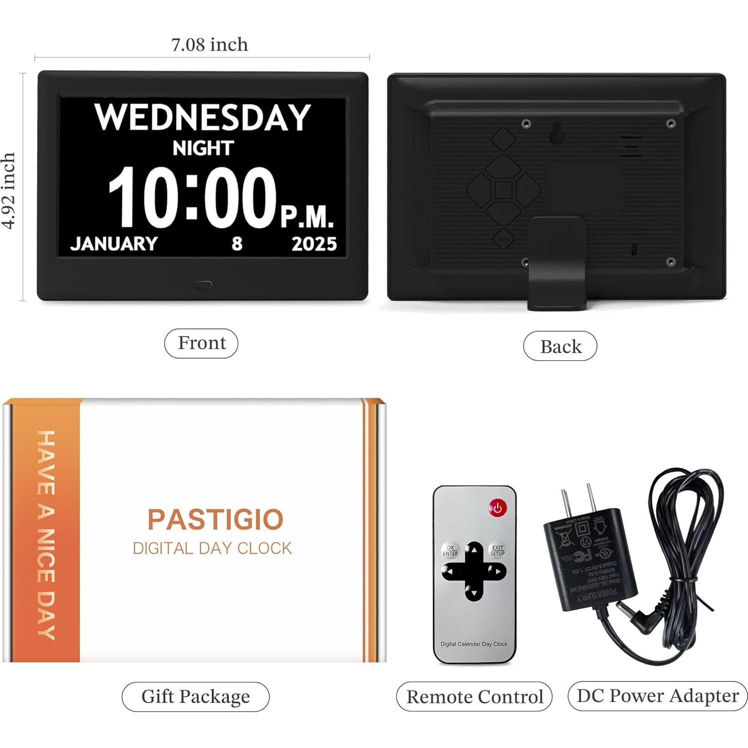 Reloj Digital Pastigio 7" para Ancianos con Alarmas y Control Remoto