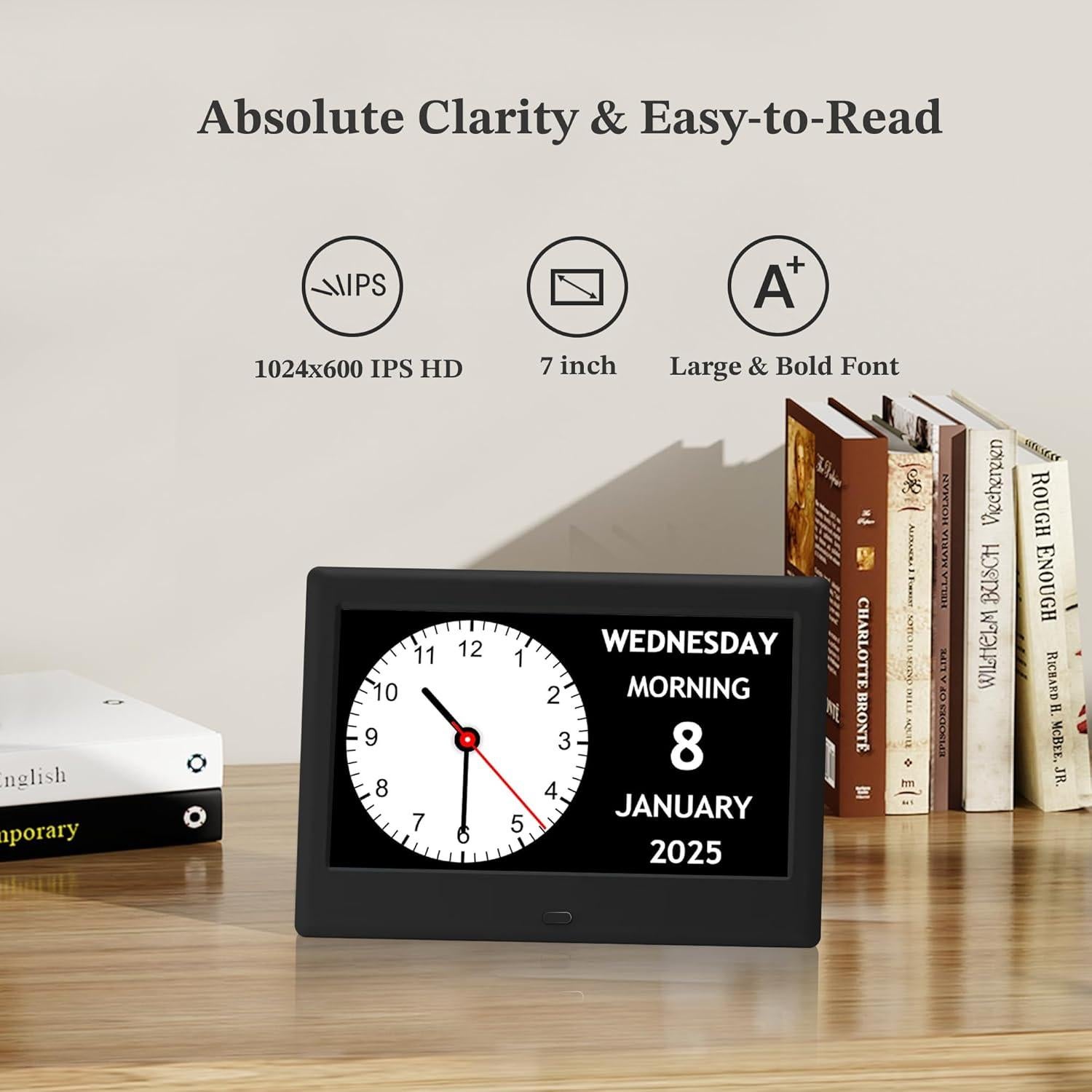 Reloj Digital Pastigio 7" para Ancianos con Alarmas y Control Remoto
