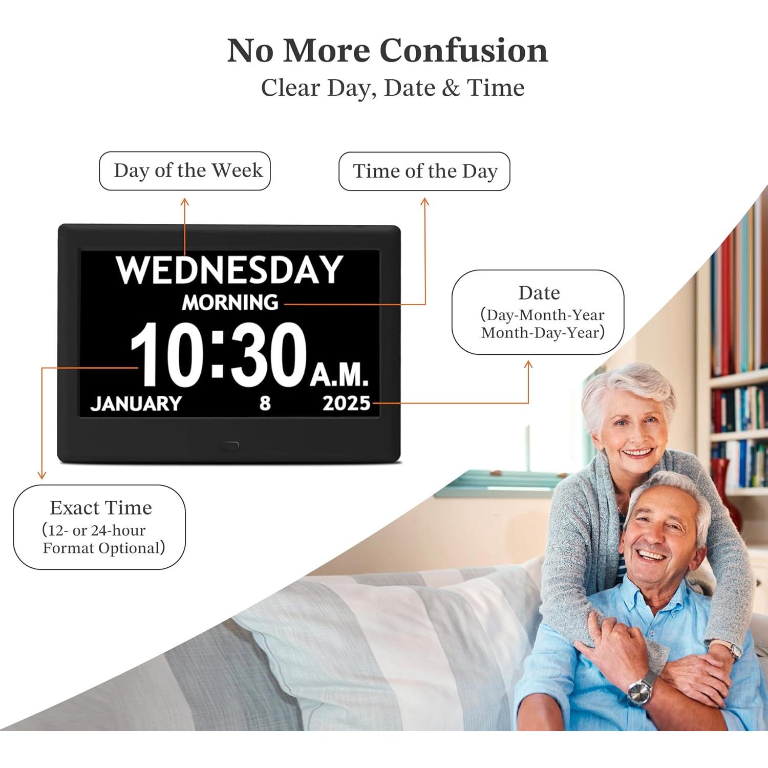 Reloj Digital Pastigio 7" para Ancianos con Alarmas y Control Remoto