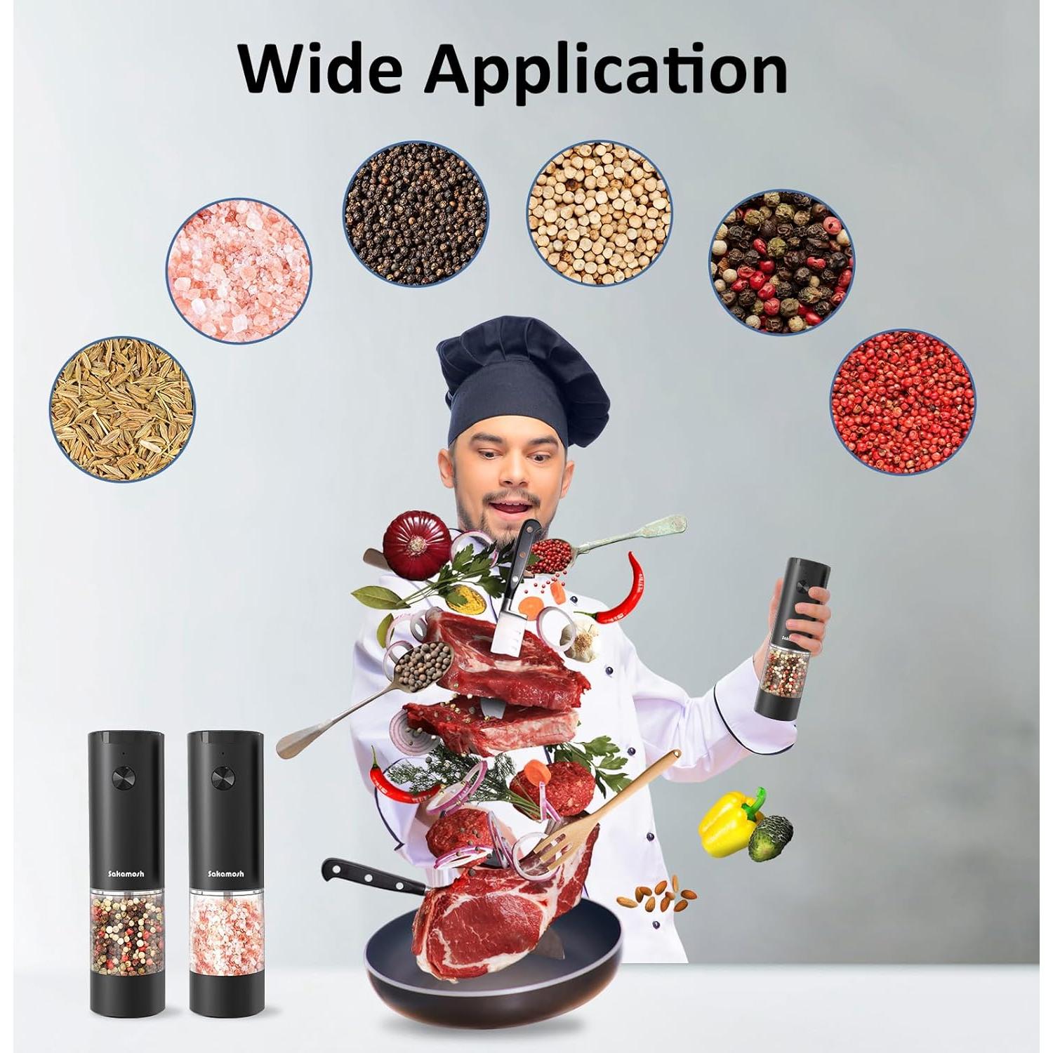 Juego de Molinillos Eléctricos de Sal y Pimienta SAKAMOSH 95ml